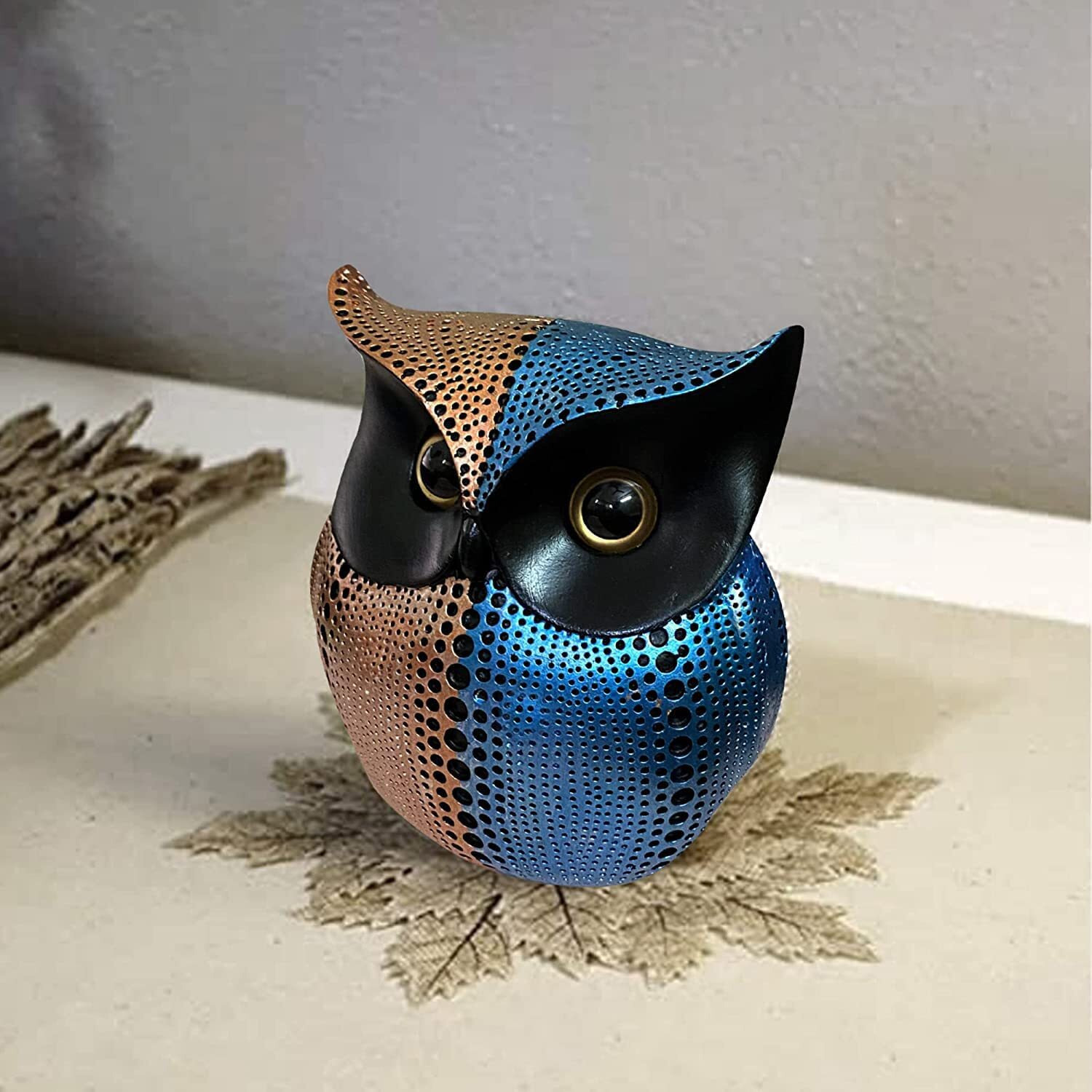 Xtore Modern Classy Lucky Owl Resin Art Figure Showpiece -(Pack of 1, Pink & Blue)