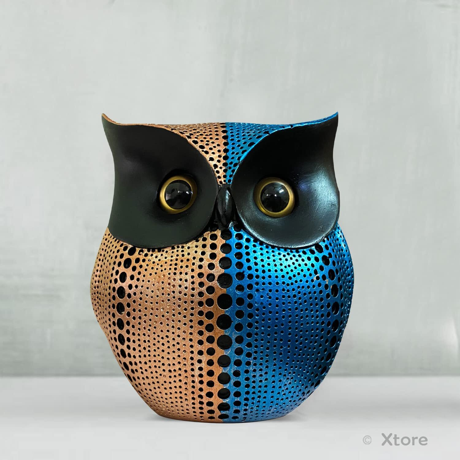 Xtore Modern Classy Lucky Owl Resin Art Figure Showpiece -(Pack of 1, Pink & Blue)