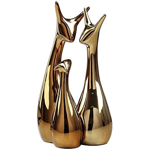 LIFEHAXTORE Home Decor Lucky Deer Statue Family Piano Finish Ceramic Figures - (Set of 3, Golden Set)