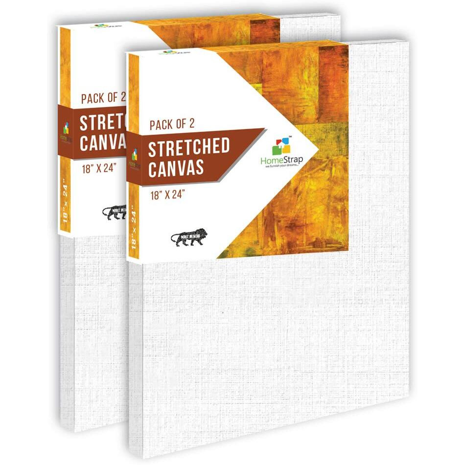 Homestrap Primed Cotton Pre Stretched Canvas with Wooden Frame White, 18 x 24 Inch (Pack of 2)