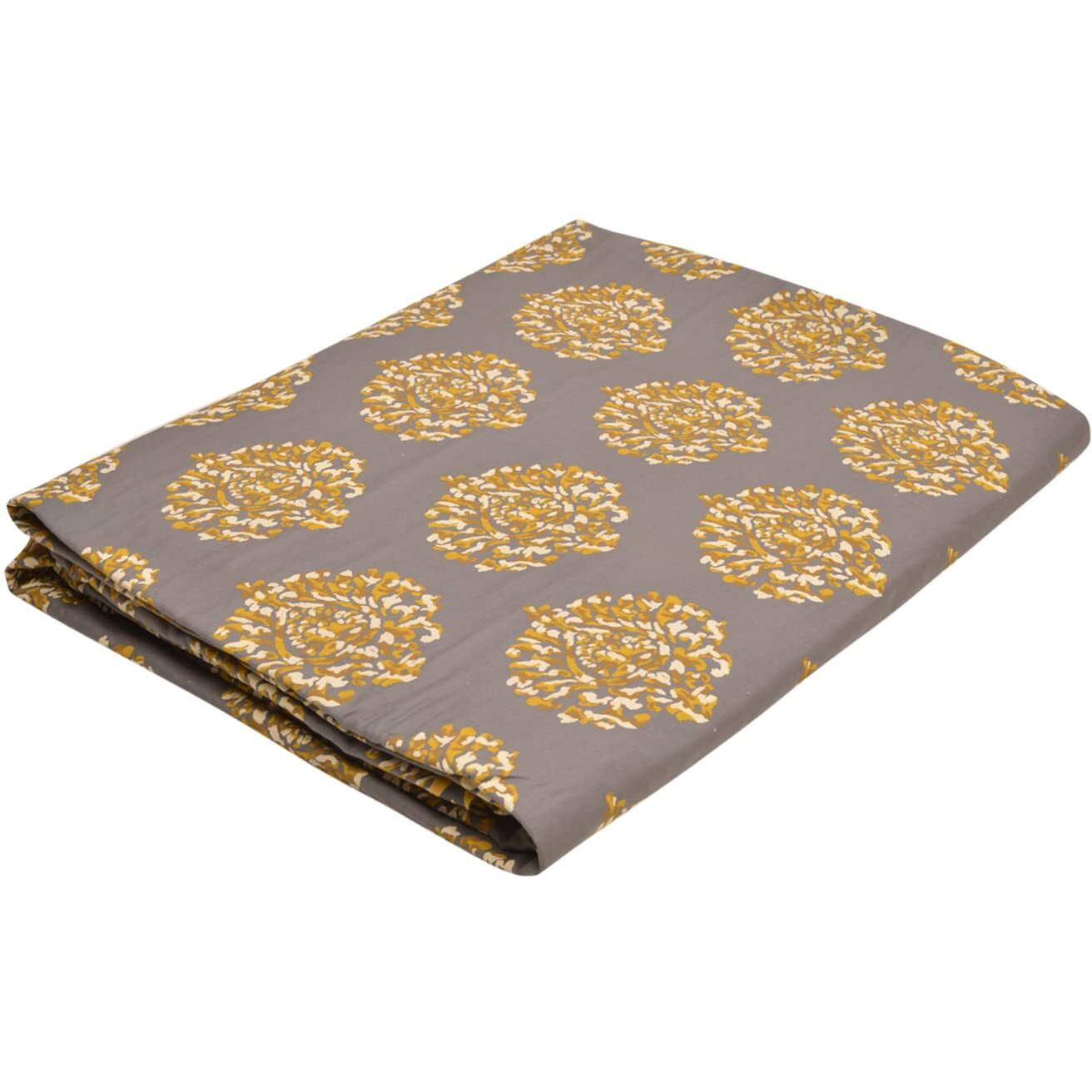 Trance Home Linen Pure Cotton Reversible Dohar Toddler Size | Cotton AC Quilt for Babies | Infants - New Born | Soft Light-Weight Bed Blanket 0-4 Years kids (140cm x 100cm, Damask warm grey mustard)