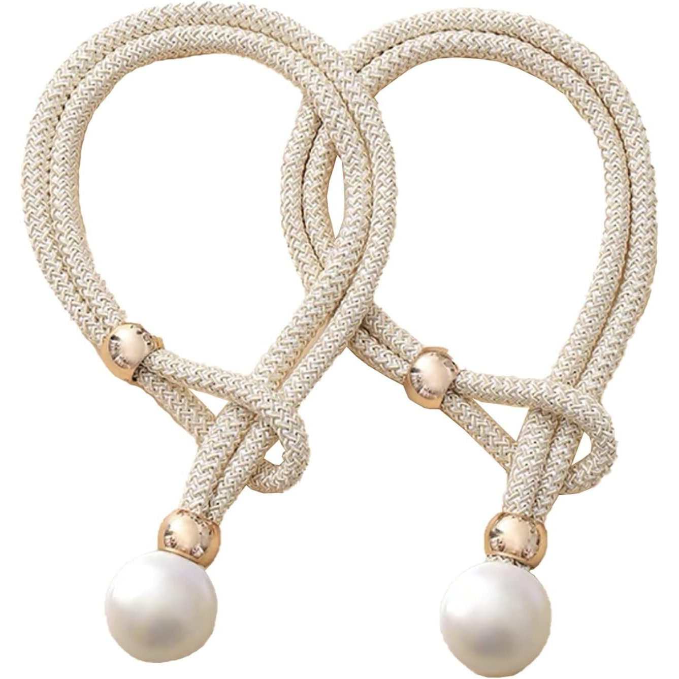 Home Cloud Adjustable Length Braided Rope Indoor Home Decor Hanging Ball Curtain Tieback (Beige)