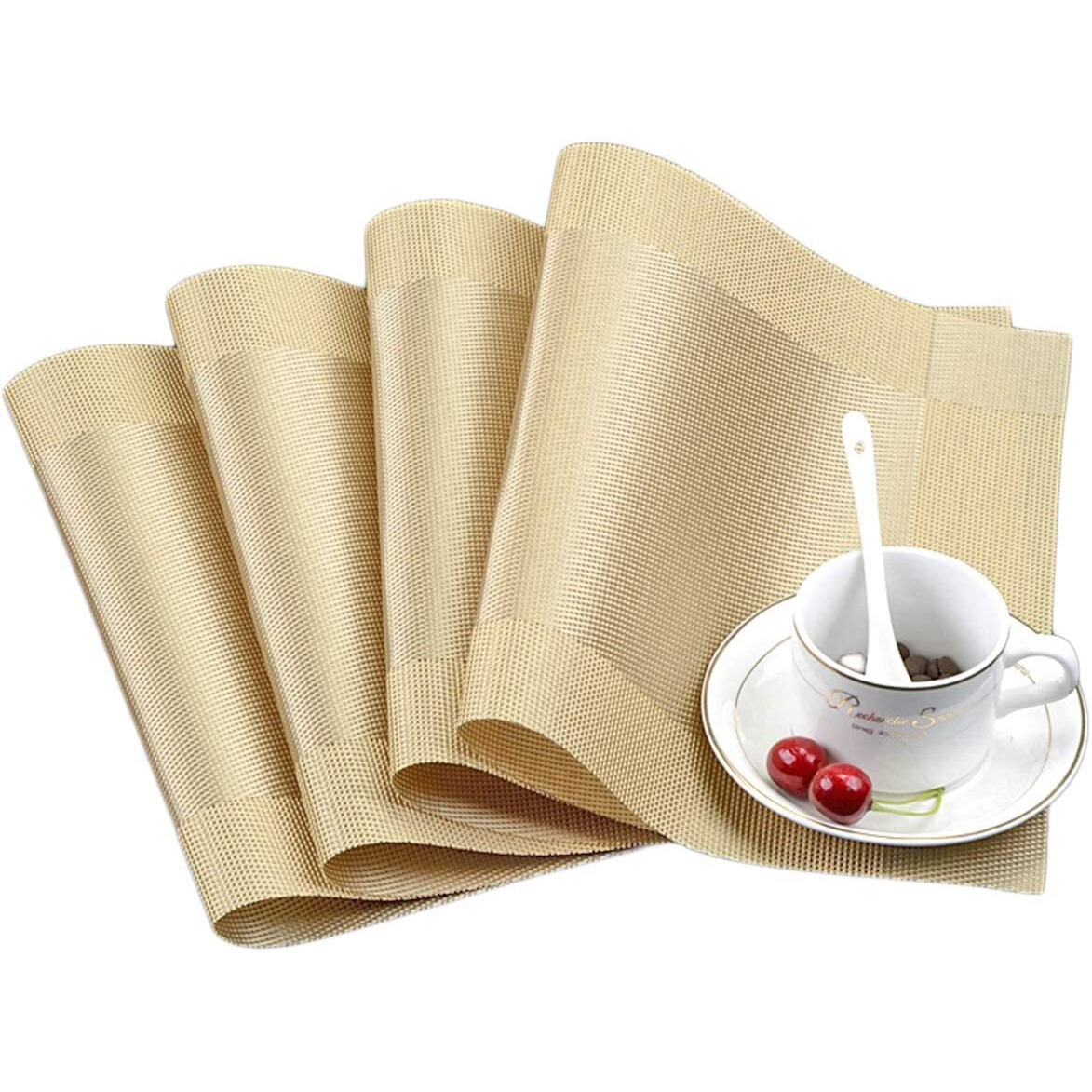Baskety (Set of 4 PCS) Colorful Place Mats Dining Tablemates Washable Heat Resistant. (Gold)