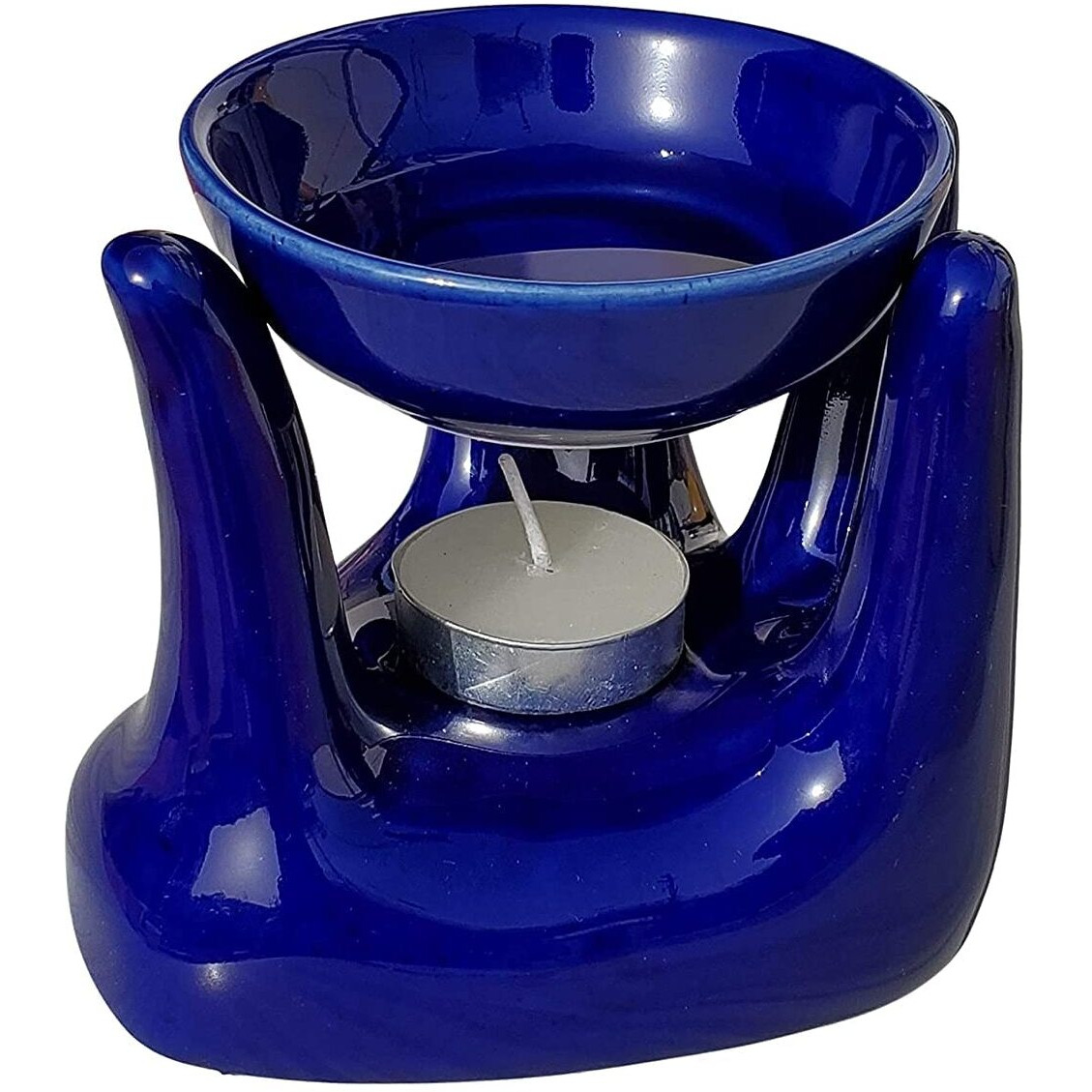 Pure Source India Oil Burner for Home, Office, with 1 Tea Light Candle, Made by Porcelain (Blue)