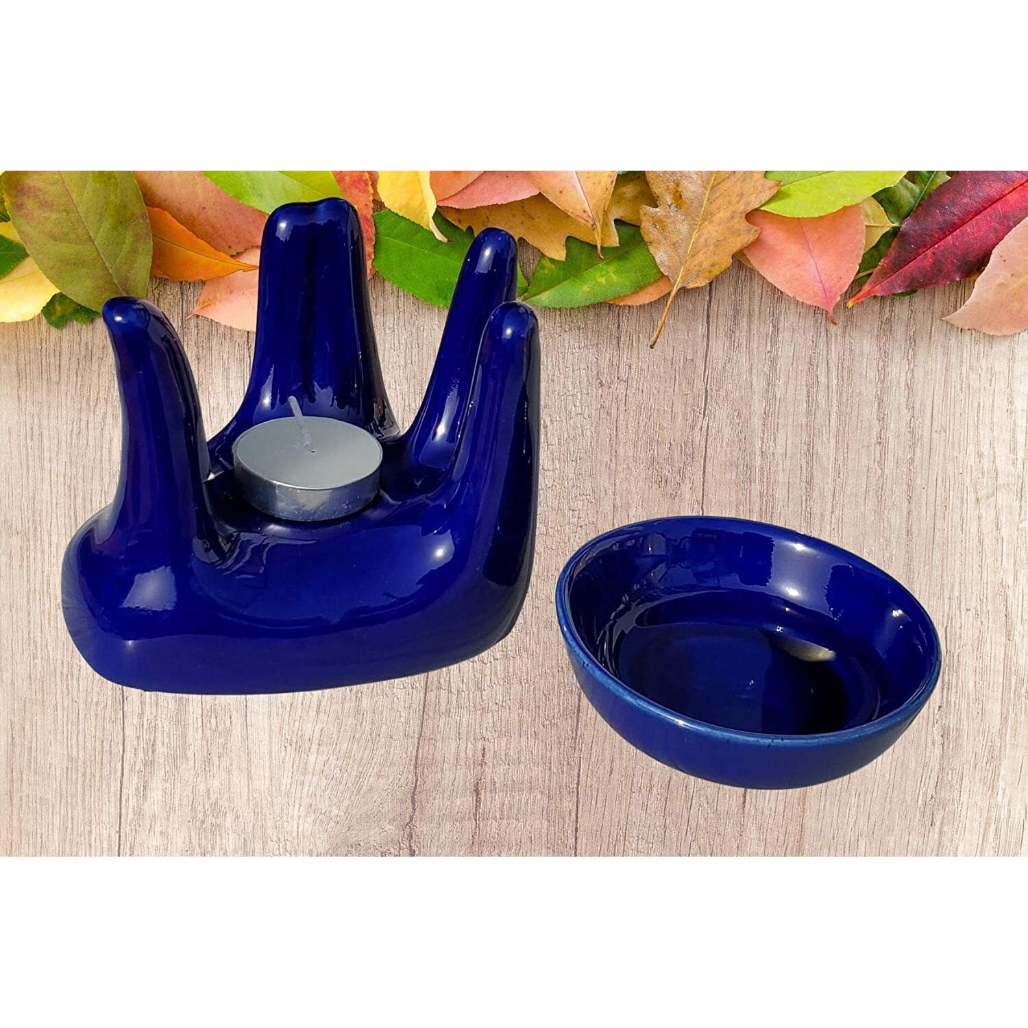 Pure Source India Oil Burner for Home, Office, with 1 Tea Light Candle, Made by Porcelain (Blue)