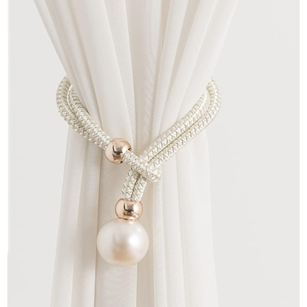 Home Cloud Adjustable Length Braided Rope Indoor Home Decor Hanging Ball Curtain Tieback (Cream)