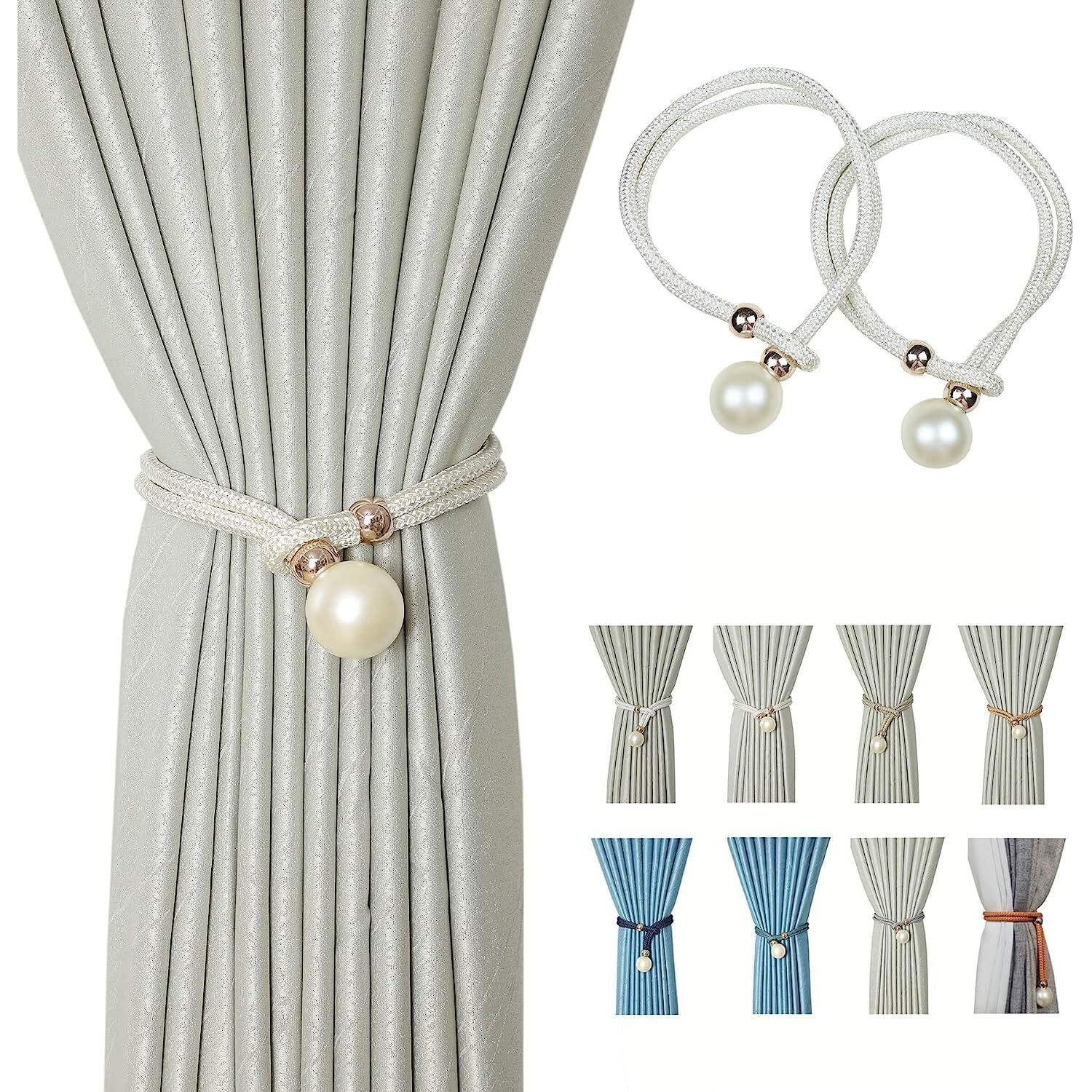 Home Cloud Adjustable Length Braided Rope Indoor Home Decor Hanging Ball Curtain Tieback (Cream)