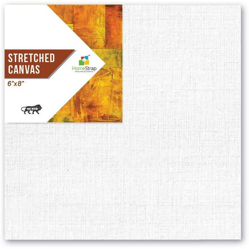 Homestrap Primed Cotton Pre Stretched Canvas with Wooden Frame (White, 6 x 8 Inch (Pack of 4))