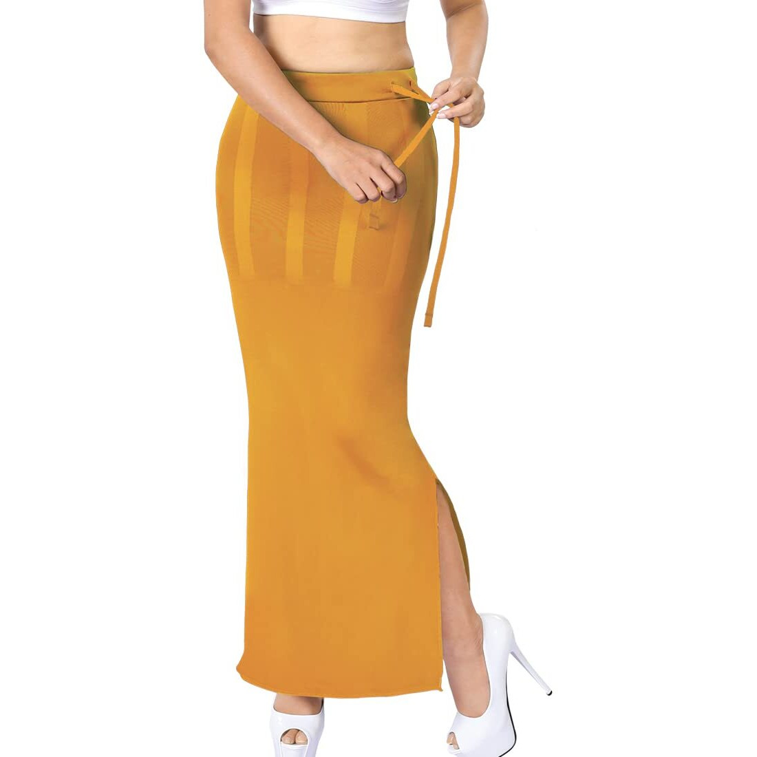 dermawear Women Blended Fabric Saree Shapewear Petticoat (Mustard 5XL)