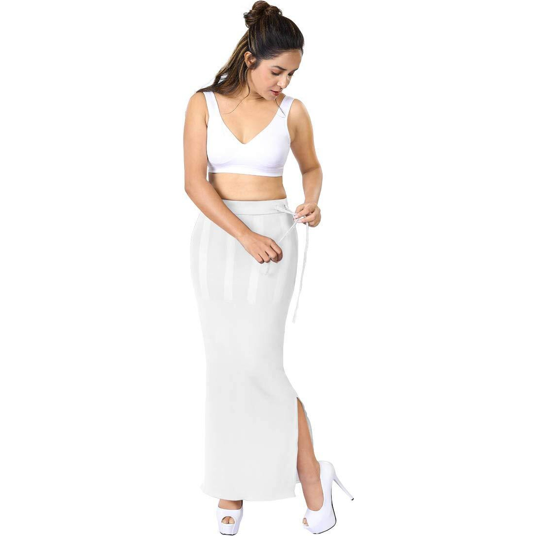 dermawear Women Blended Fabric Saree Shapewear Petticoat (White, X-Large)
