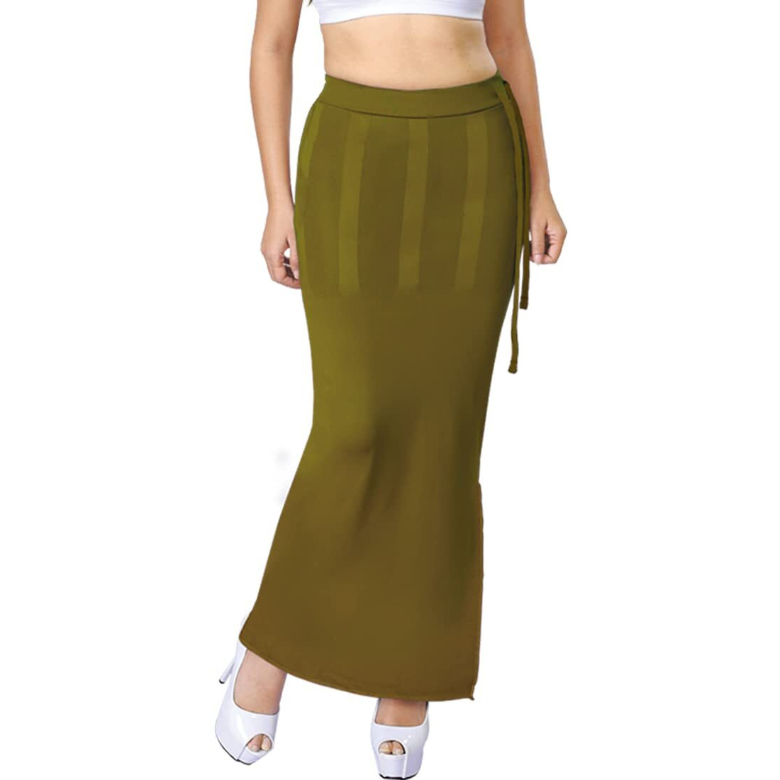 dermawear Women Blended Fabric Saree Shapewear Petticoat (Olive Green, XX-Large)