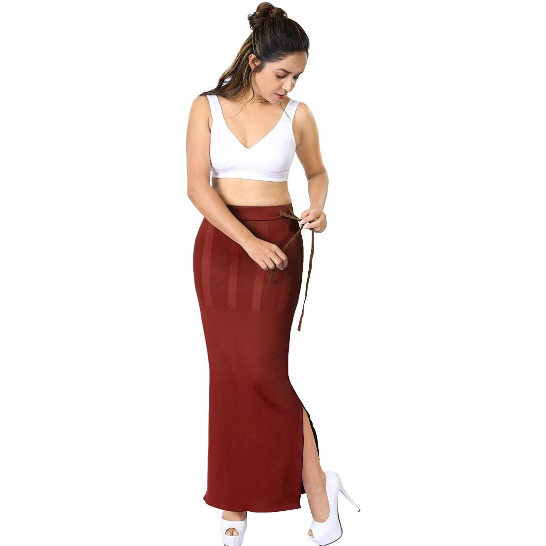 dermawear Women Blended Fabric Saree Shapewear Petticoat (Maroon 5XL)