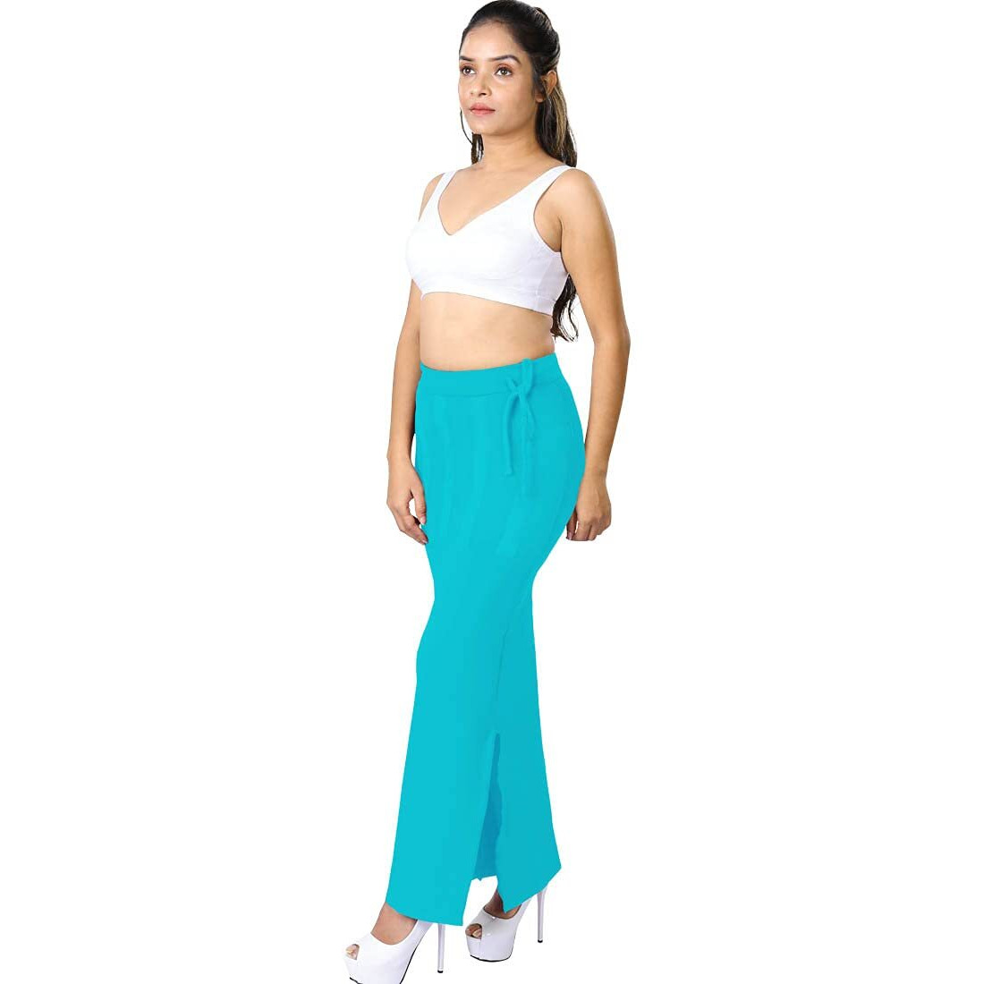 dermawear Women Blended Fabric Saree Shapewear Petticoat (Turquoise Blue, Large)