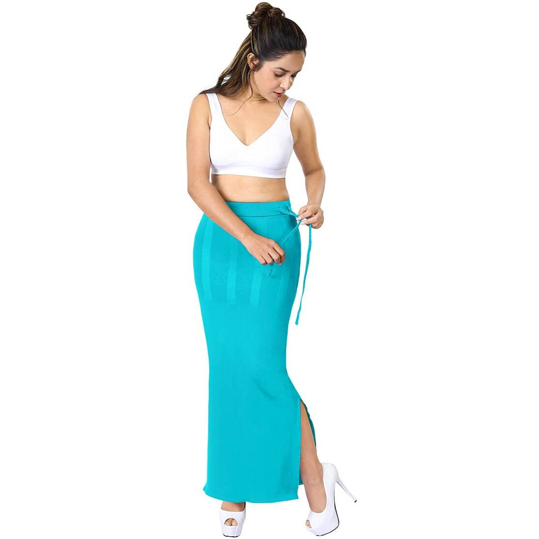 dermawear Women Blended Fabric Saree Shapewear Petticoat (Turquoise Blue, Large)