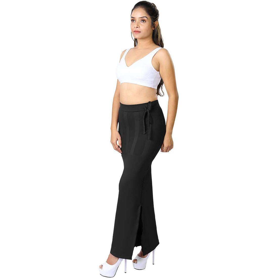dermawear Women Blended Fabric Saree Shapewear Petticoat (Black, Large)
