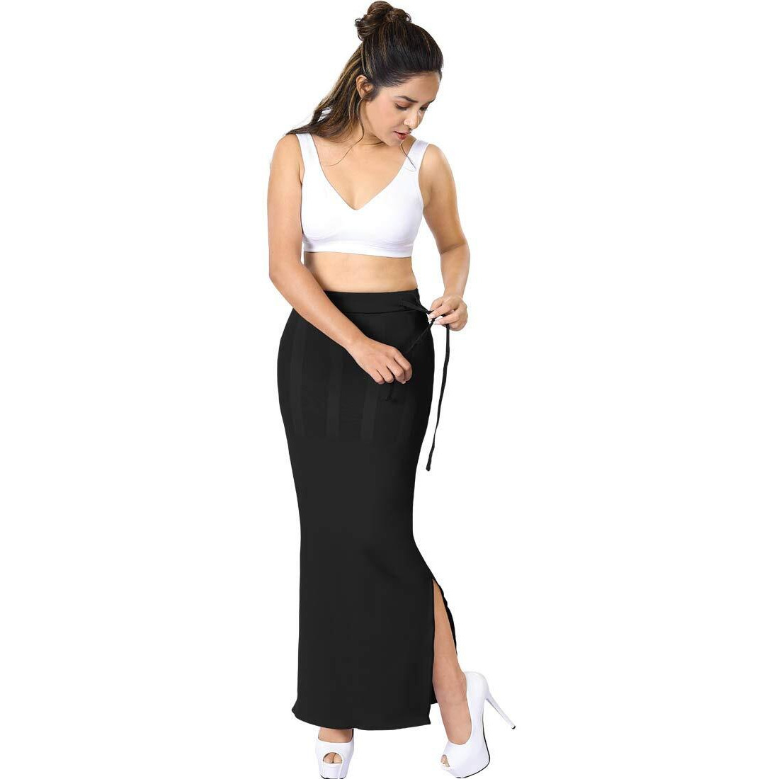 dermawear Women Blended Fabric Saree Shapewear Petticoat (Black, Large)