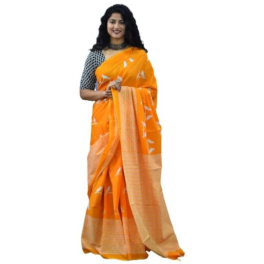 JALTHER Handicrafts Womens Ikat Hand Block Print Jaipuri Cotton Mulmul Saree with Blouse Piece - _SH_135