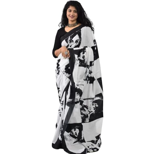 JALTHER Handicrafts Womens Ikat Hand Block Print Jaipuri Cotton Mulmul Saree with Blouse Piece - _SH_128