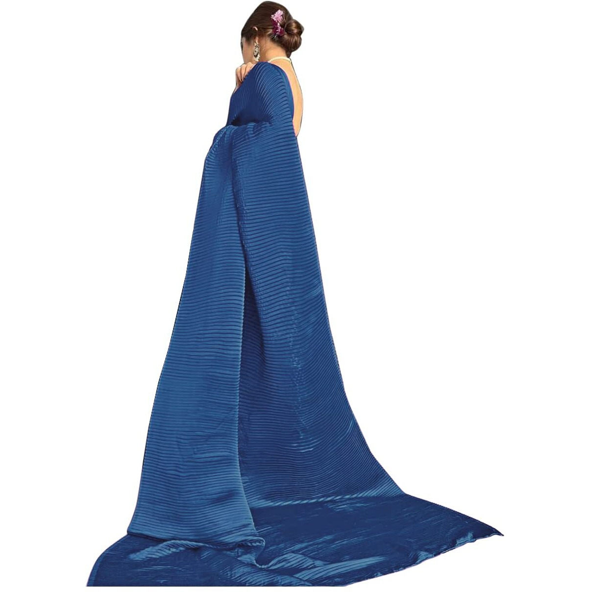 Sidhidata Womens Full CrushedPleated Satin Saree With Unstitched Blouse Piece (B Rama)