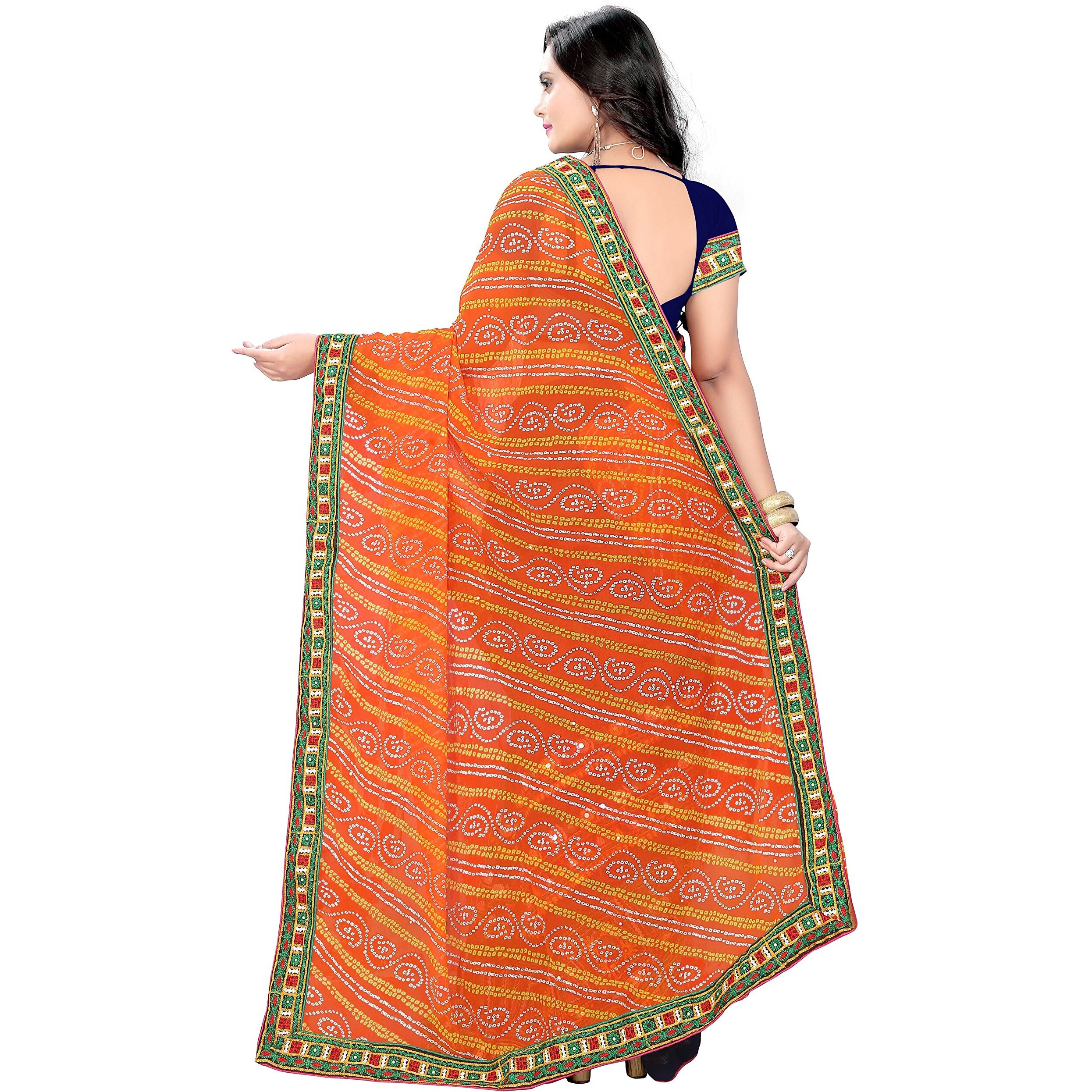 arriva fab womens Georgette saree with blouse piece (Navy blue)