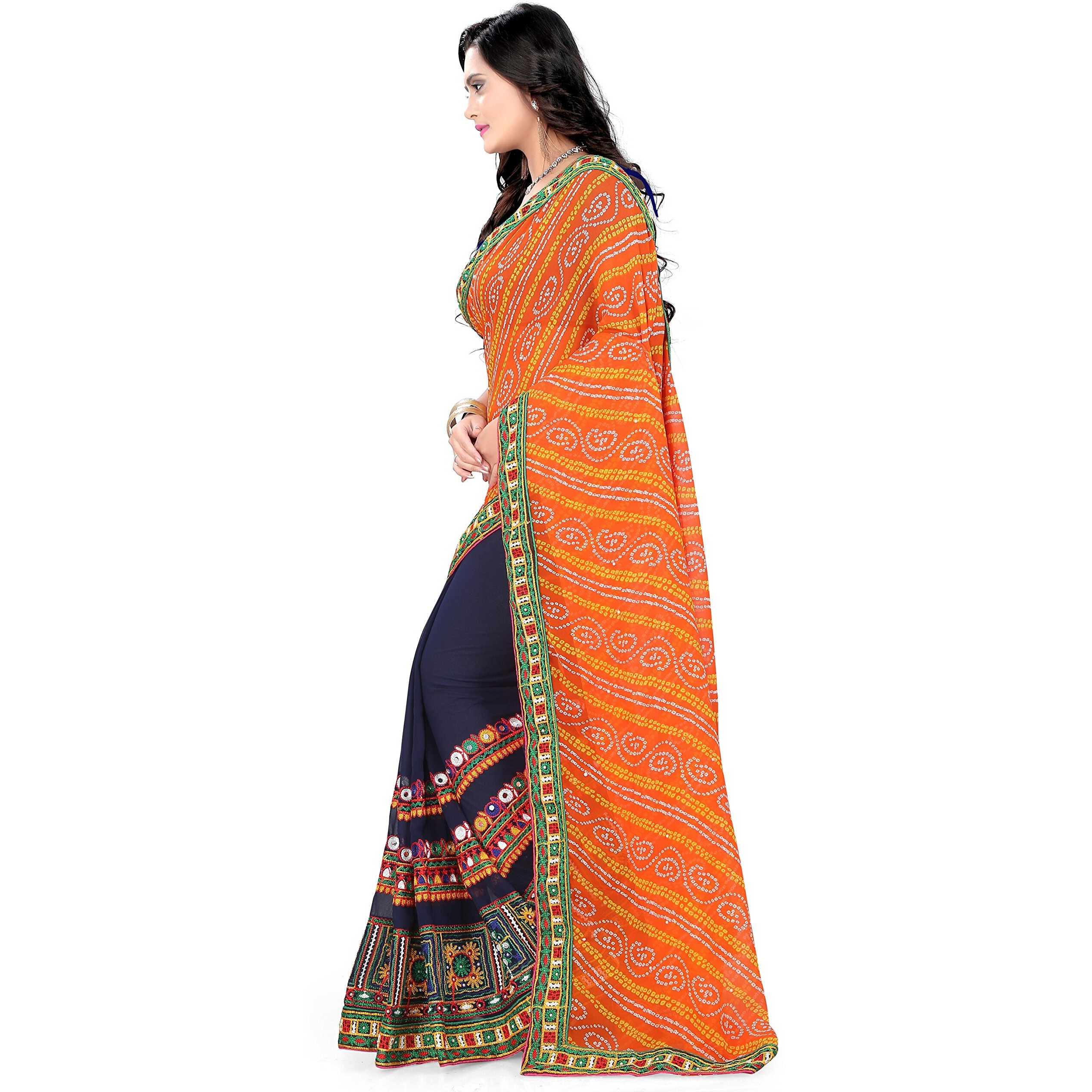 arriva fab womens Georgette saree with blouse piece (Navy blue)