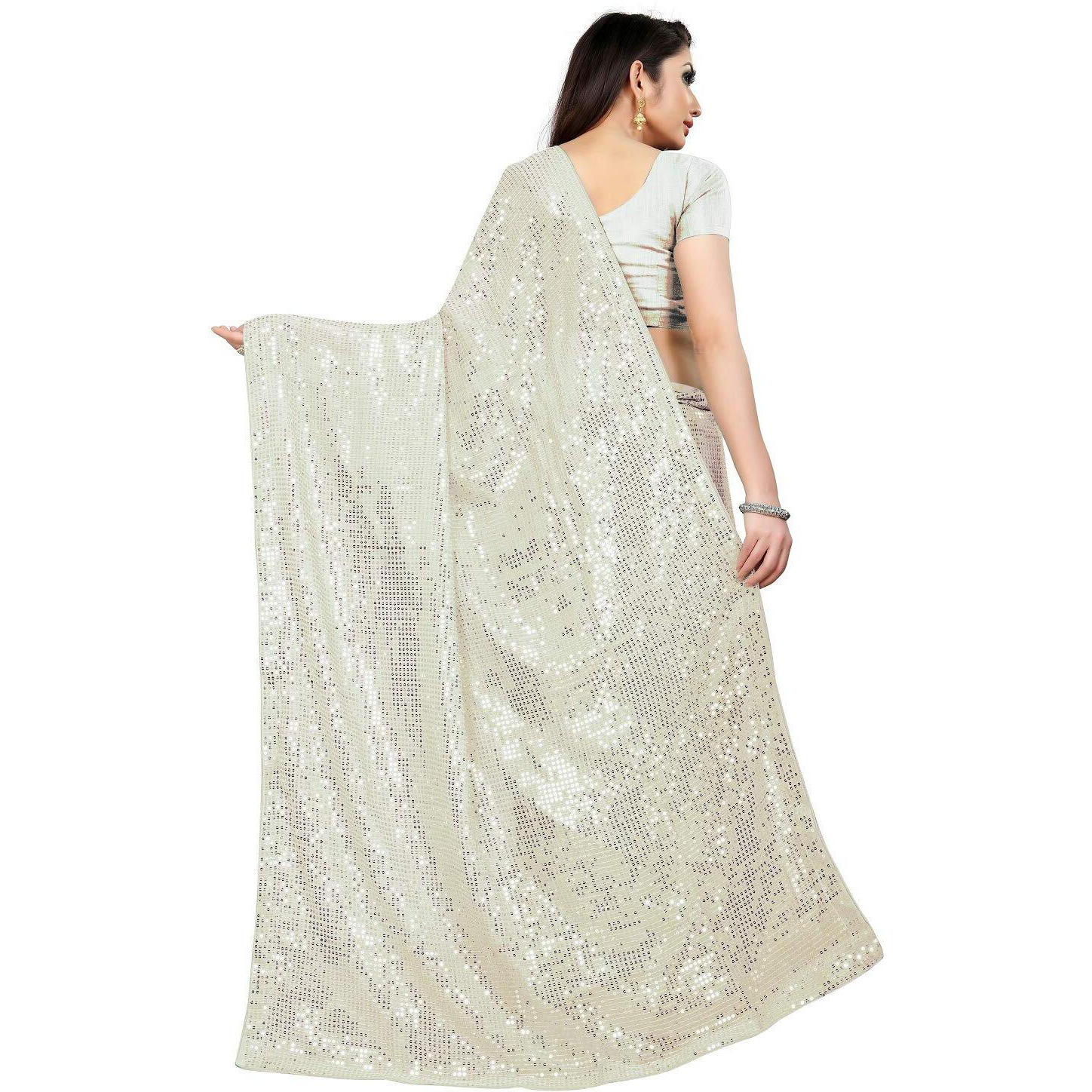 Florely Womens Pure Georgette Saree With Blouse Piece (Sataricreme_Creme_Free Size_Cream)