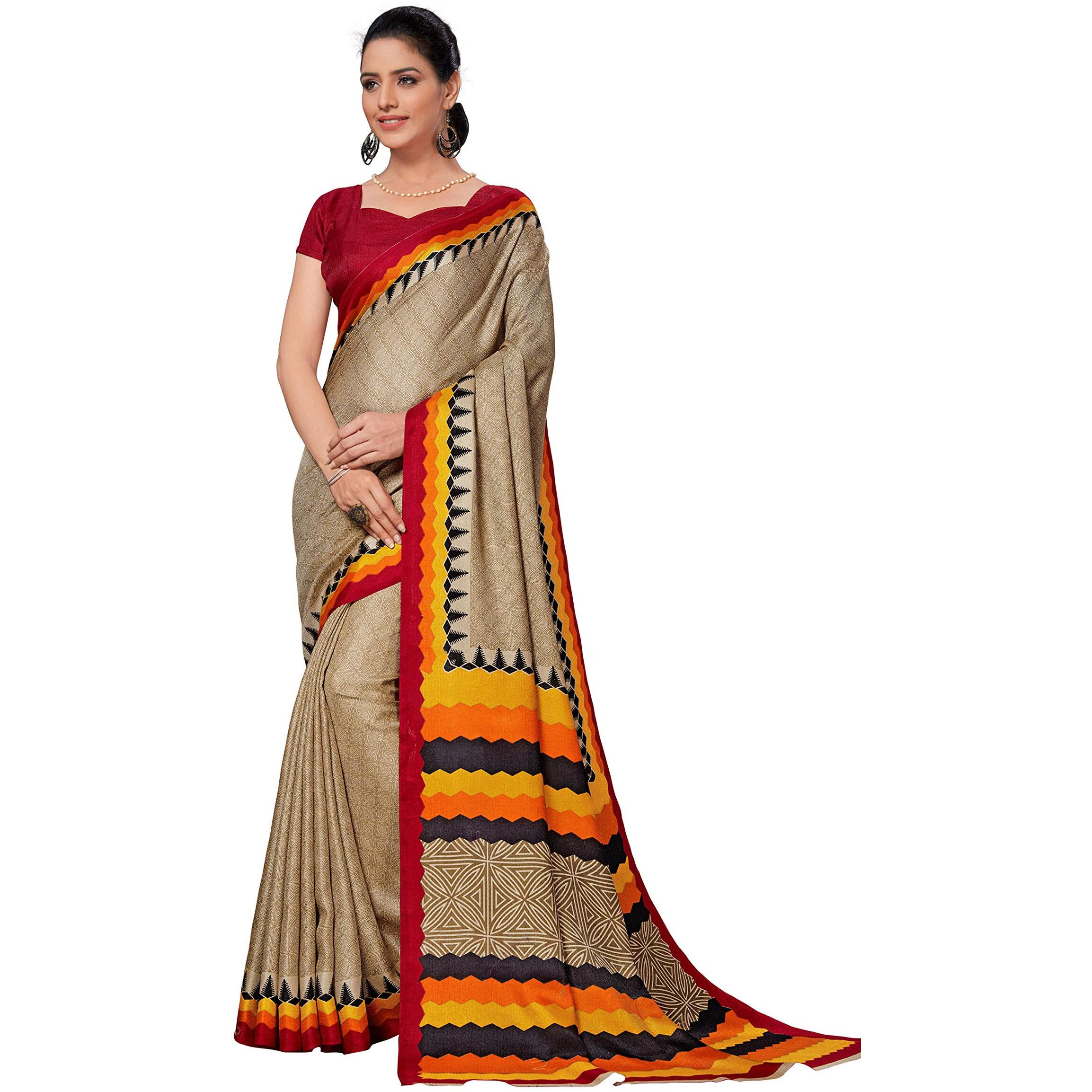 Vimla Womens Beige Malgudi Art Silk Uniform Saree with Blouse (2120)