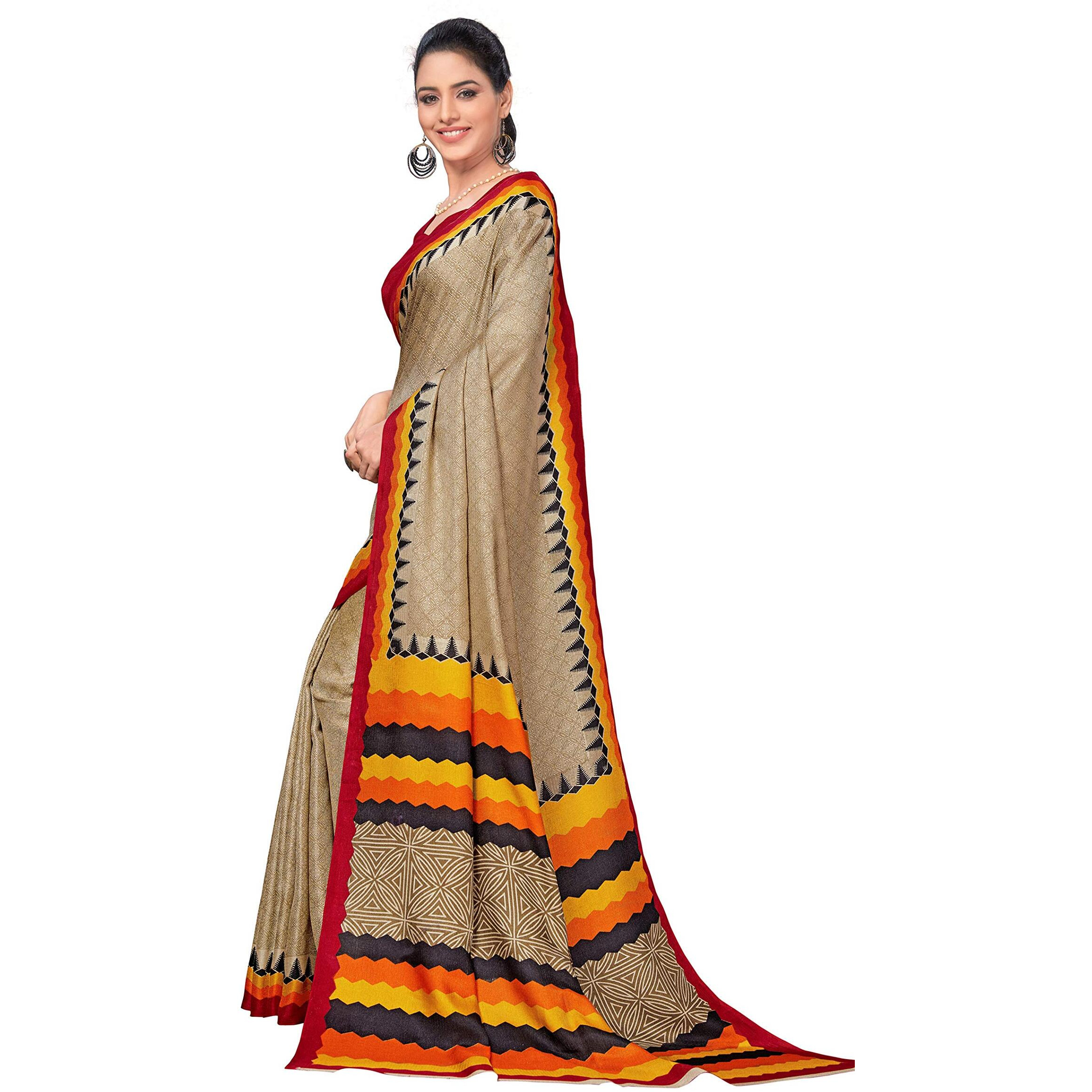 Vimla Womens Beige Malgudi Art Silk Uniform Saree with Blouse (2120)
