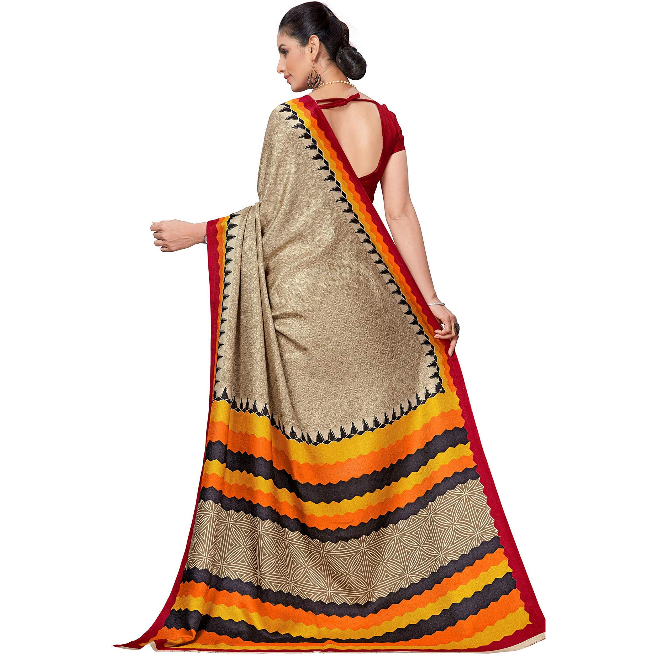 Vimla Womens Beige Malgudi Art Silk Uniform Saree with Blouse (2120)