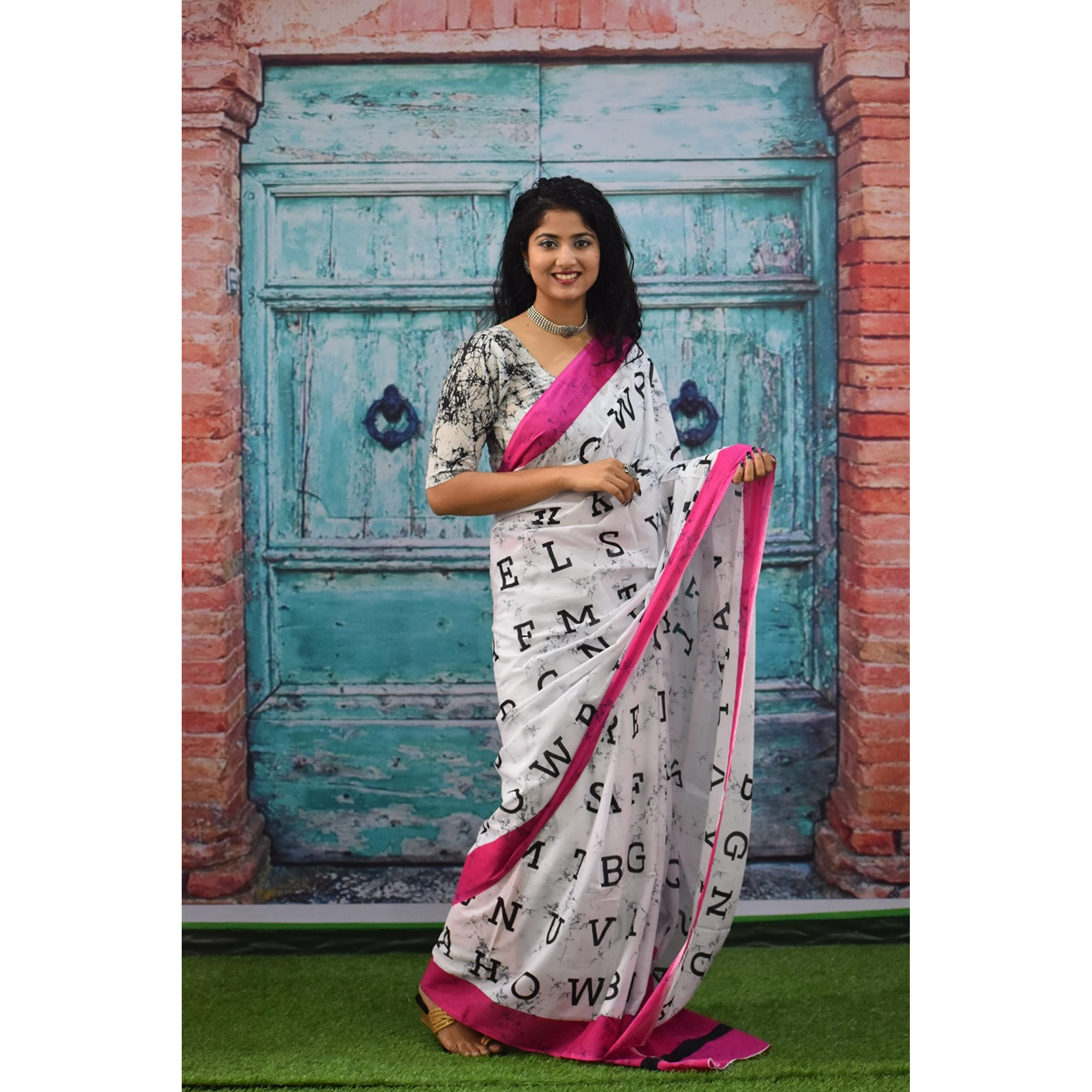 JALTHER Handicrafts Womens Ikat Hand Block Print Jaipuri Cotton Mulmul Saree with Blouse Piece - Pink_224