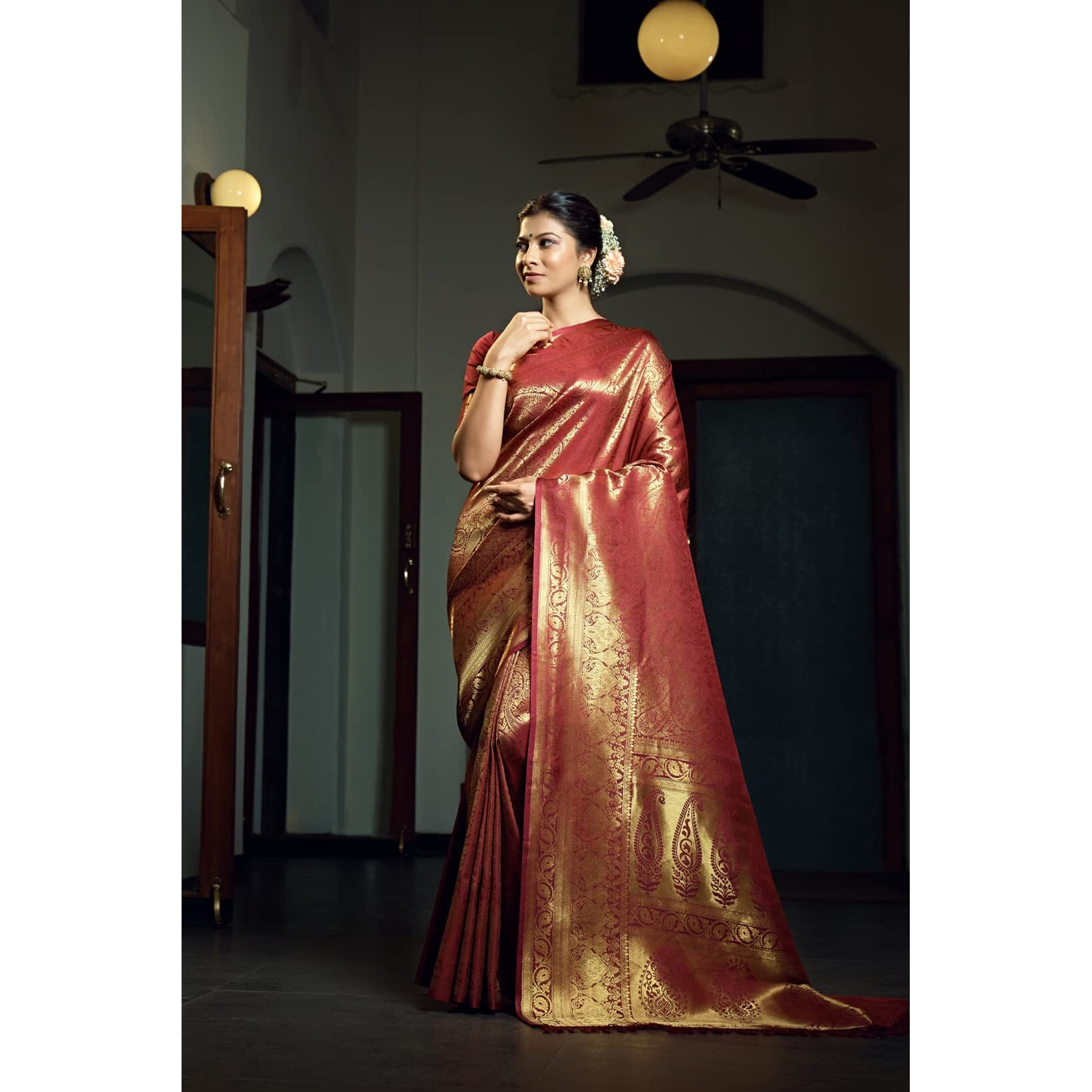Vardha Womens Kanchipuram Art Silk Saree with Unstitched Blouse Piece - Zari Woven Work Sarees for Wedding (Kasuba Silk, 472, Maroon)