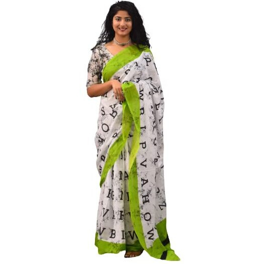 JALTHER Handicrafts Womens Ikat Hand Block Print Jaipuri Cotton Mulmul Saree with Blouse Piece - Green_226