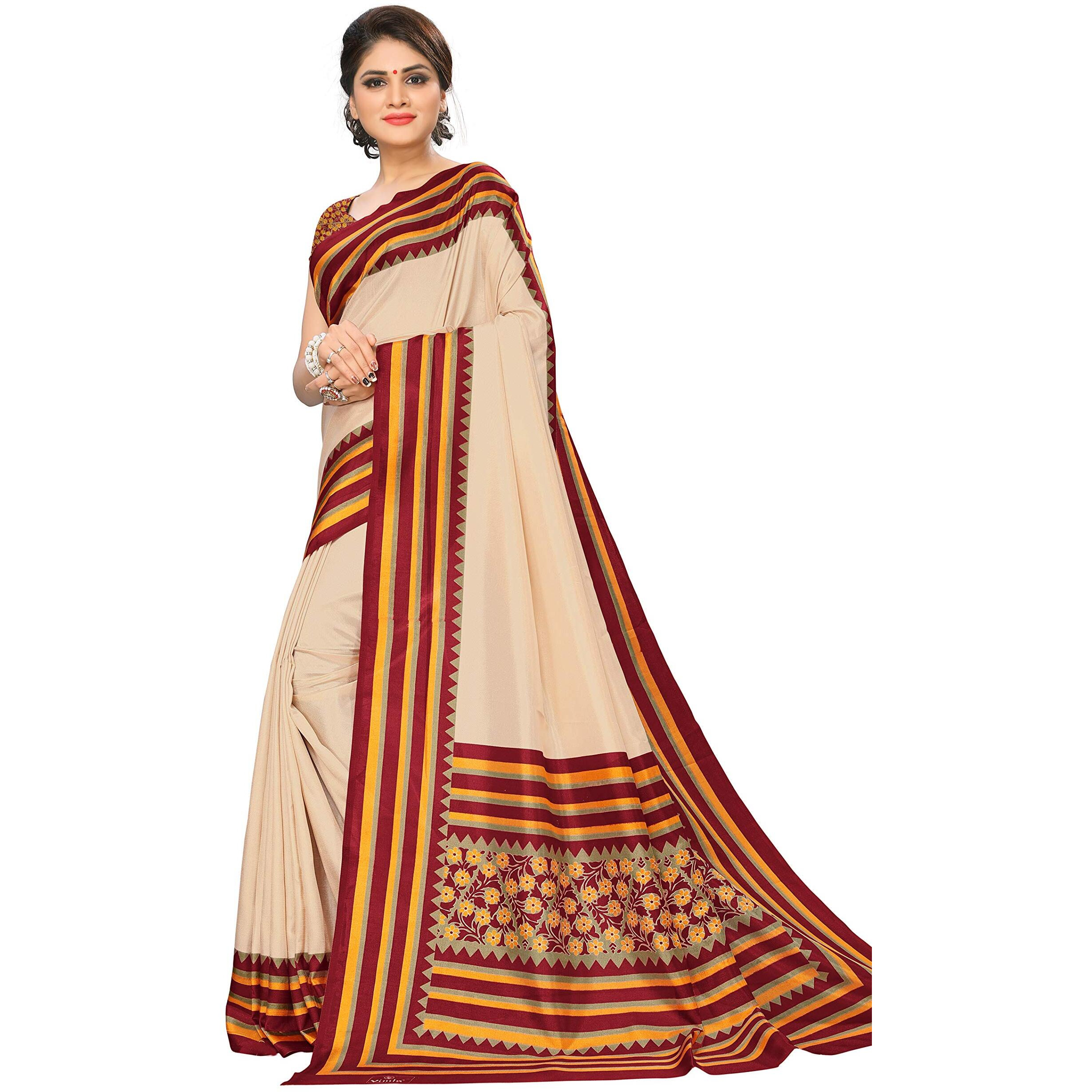 Vimla Womens Malgudi Mysore Art Silk Uniform Saree with Blouse Piece (22290022, Ivory, Cream)