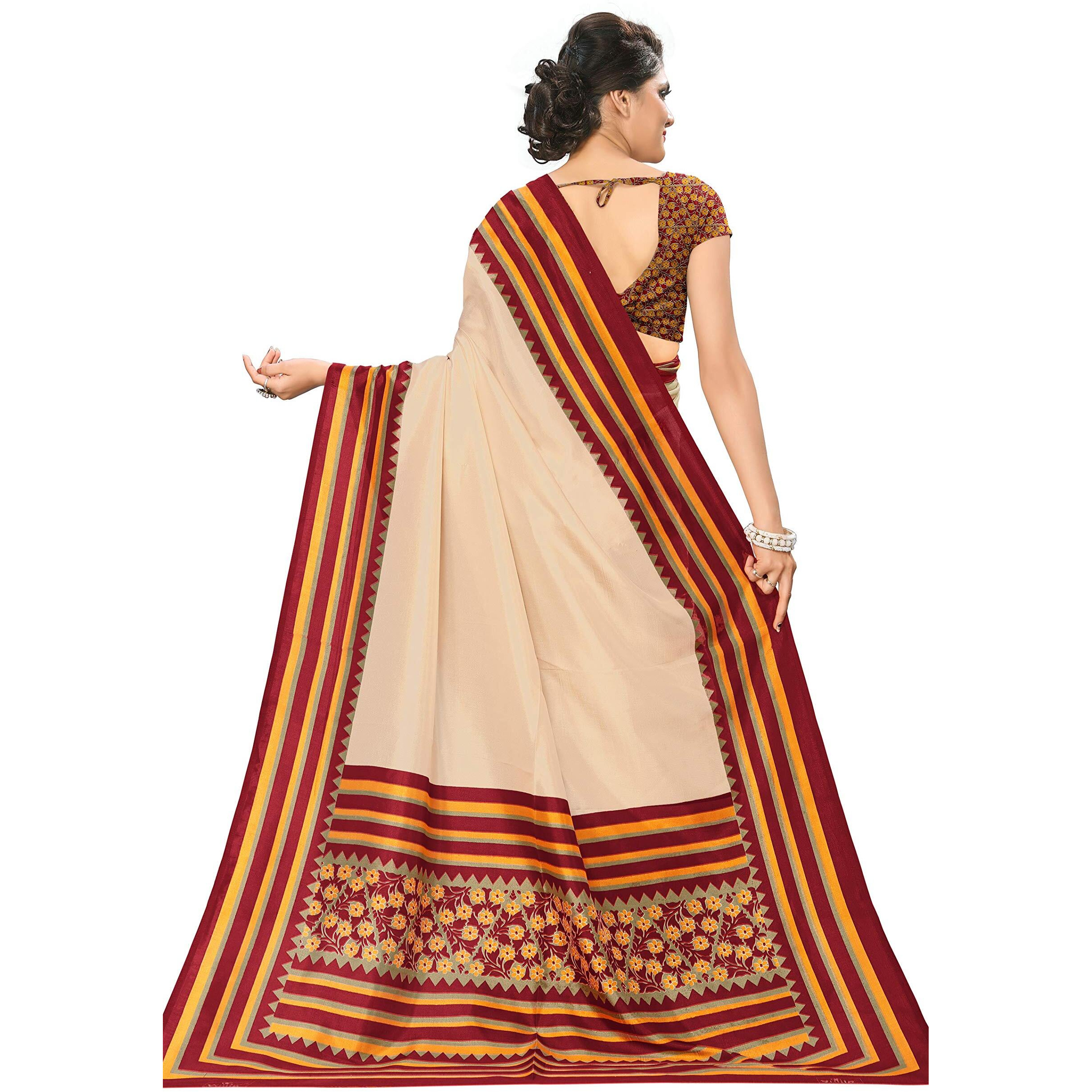 Vimla Womens Malgudi Mysore Art Silk Uniform Saree with Blouse Piece (22290022, Ivory, Cream)