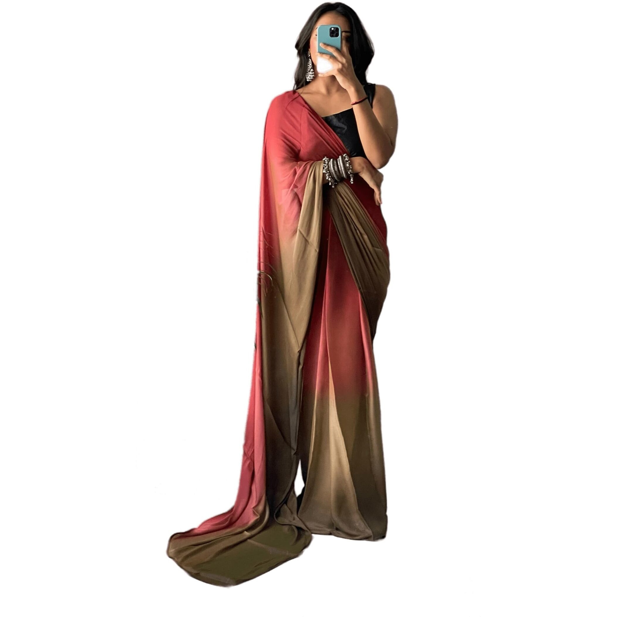 Sidhidata Womens Chiffon Ready To Wear one Minute Saree With Unstitched Blouse Piece(Pallavi Coffee-Gajari_Coffee-Gajari_Free Size)