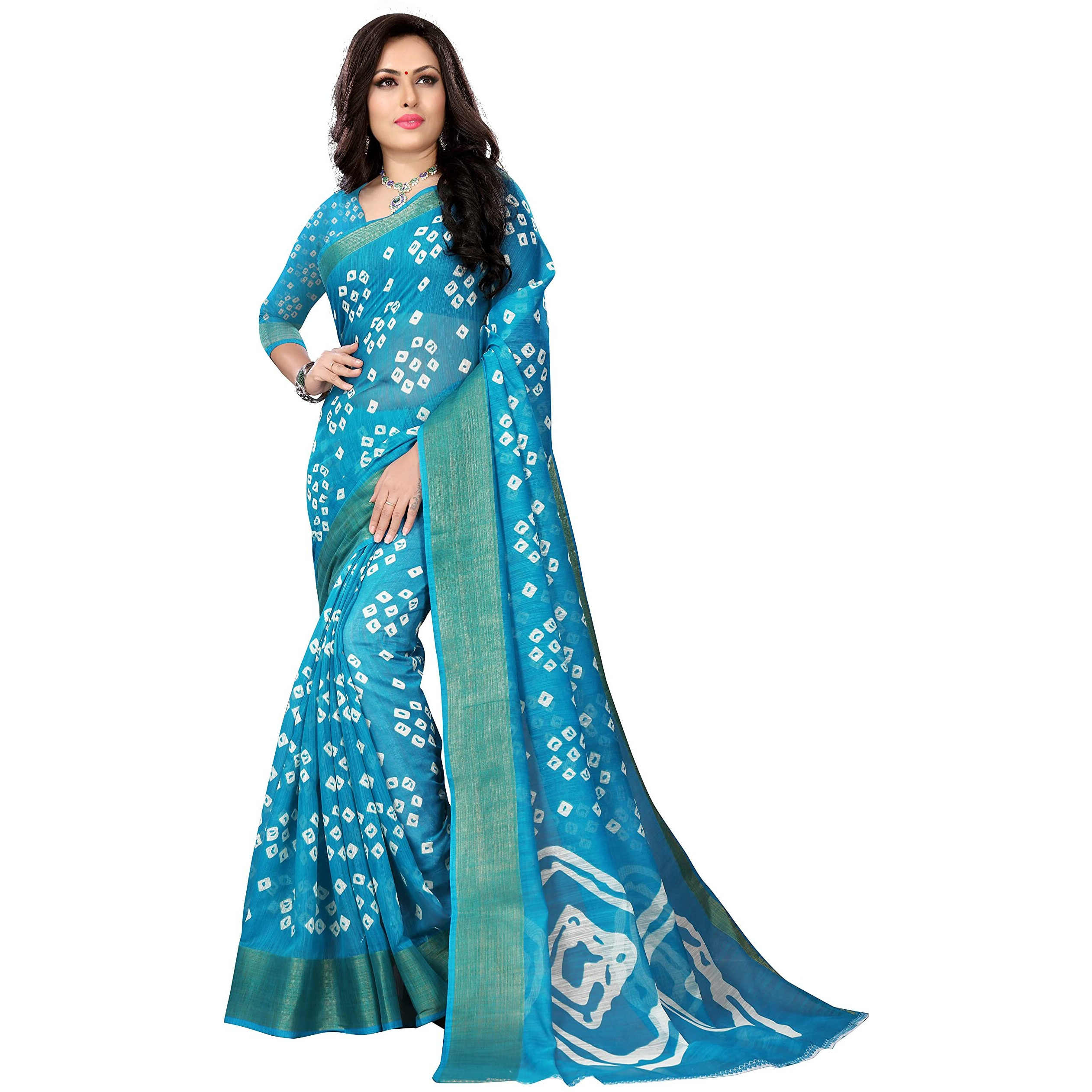 HARPITA Womens Cotton Bandhani Print Saree With Unstitched Blouse Piece(Bandhani-Rama)