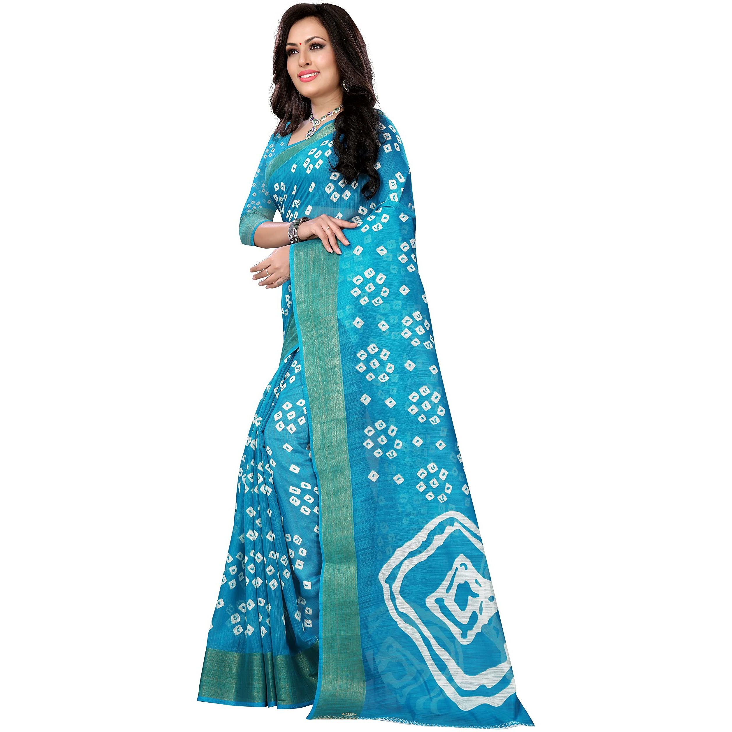 HARPITA Womens Cotton Bandhani Print Saree With Unstitched Blouse Piece(Bandhani-Rama)