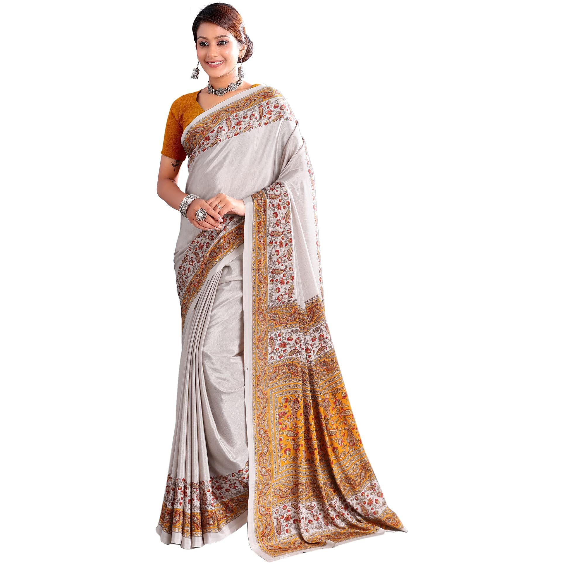 Jaanvi fashion Womens Ethnic Printed Crepe Silk Saree with Blouse Piece
