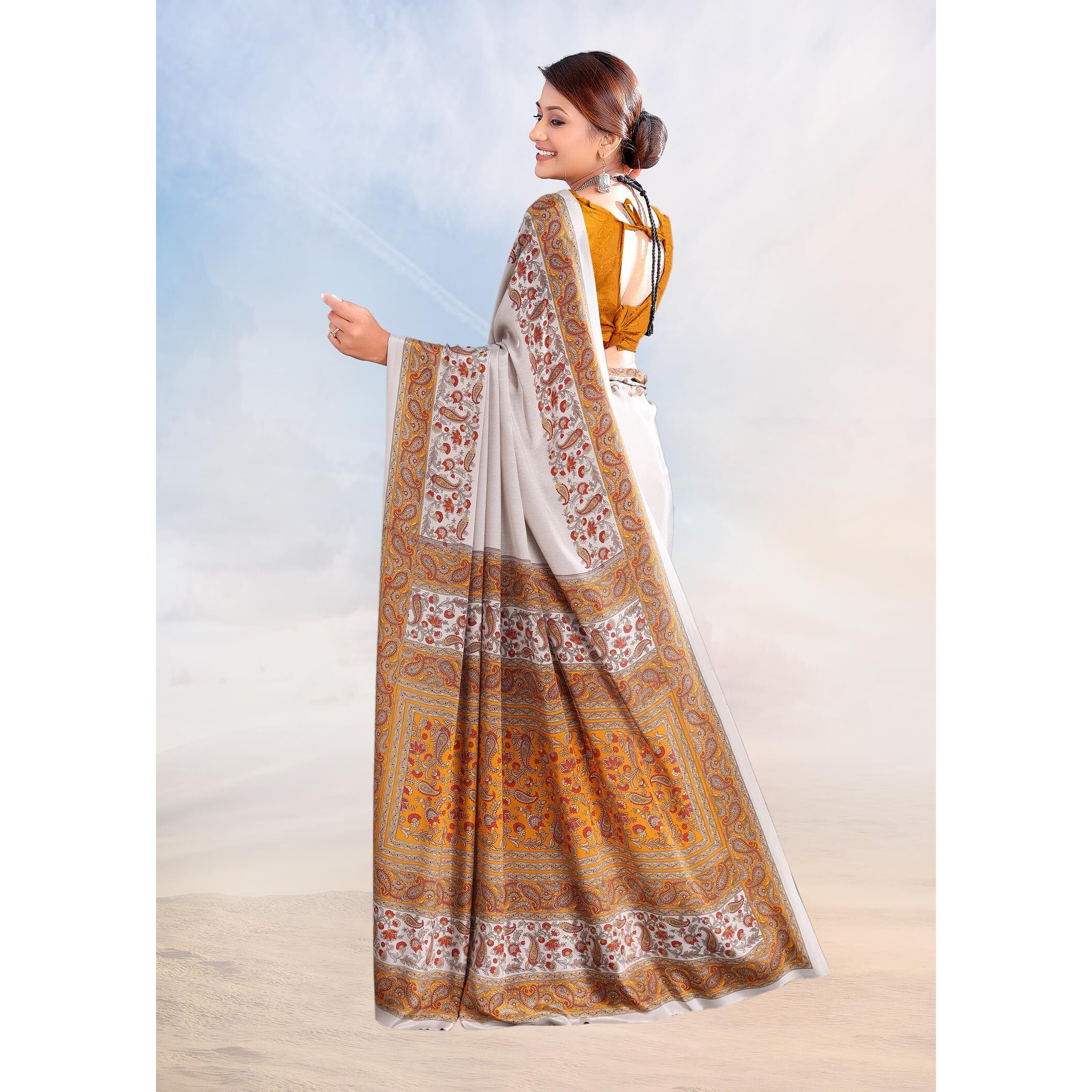 Jaanvi fashion Womens Ethnic Printed Crepe Silk Saree with Blouse Piece