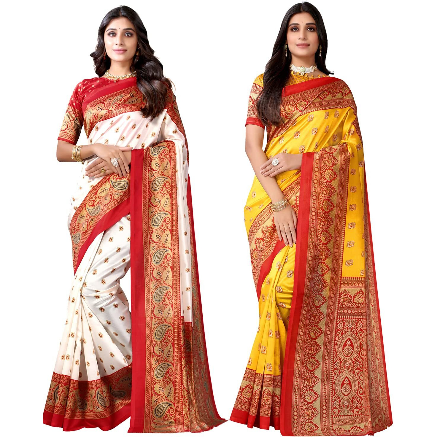 Satrani Womens Knit Silk Blend Saree (2329S781N_2475S105N_White || Yellow)