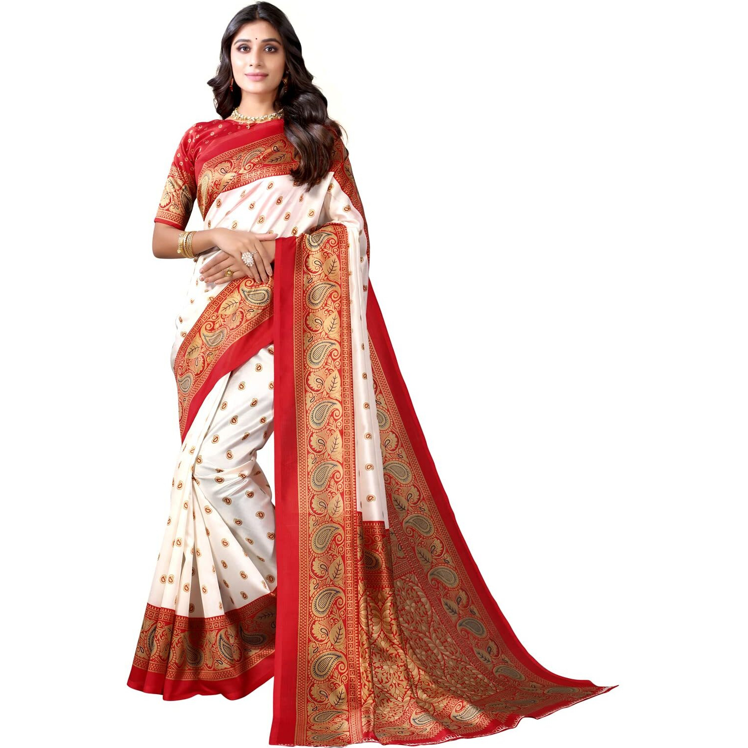 Satrani Womens Knit Silk Blend Saree (2329S781N_2475S105N_White || Yellow)
