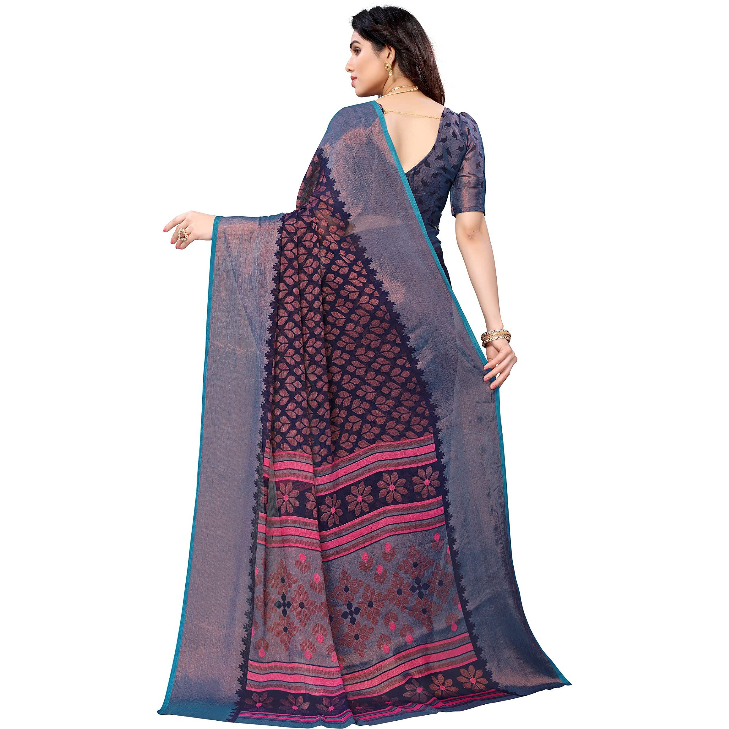 Mubeno PS Brasso Aadi Navy Blue_M Plain Chiffon Brasso sarees for women