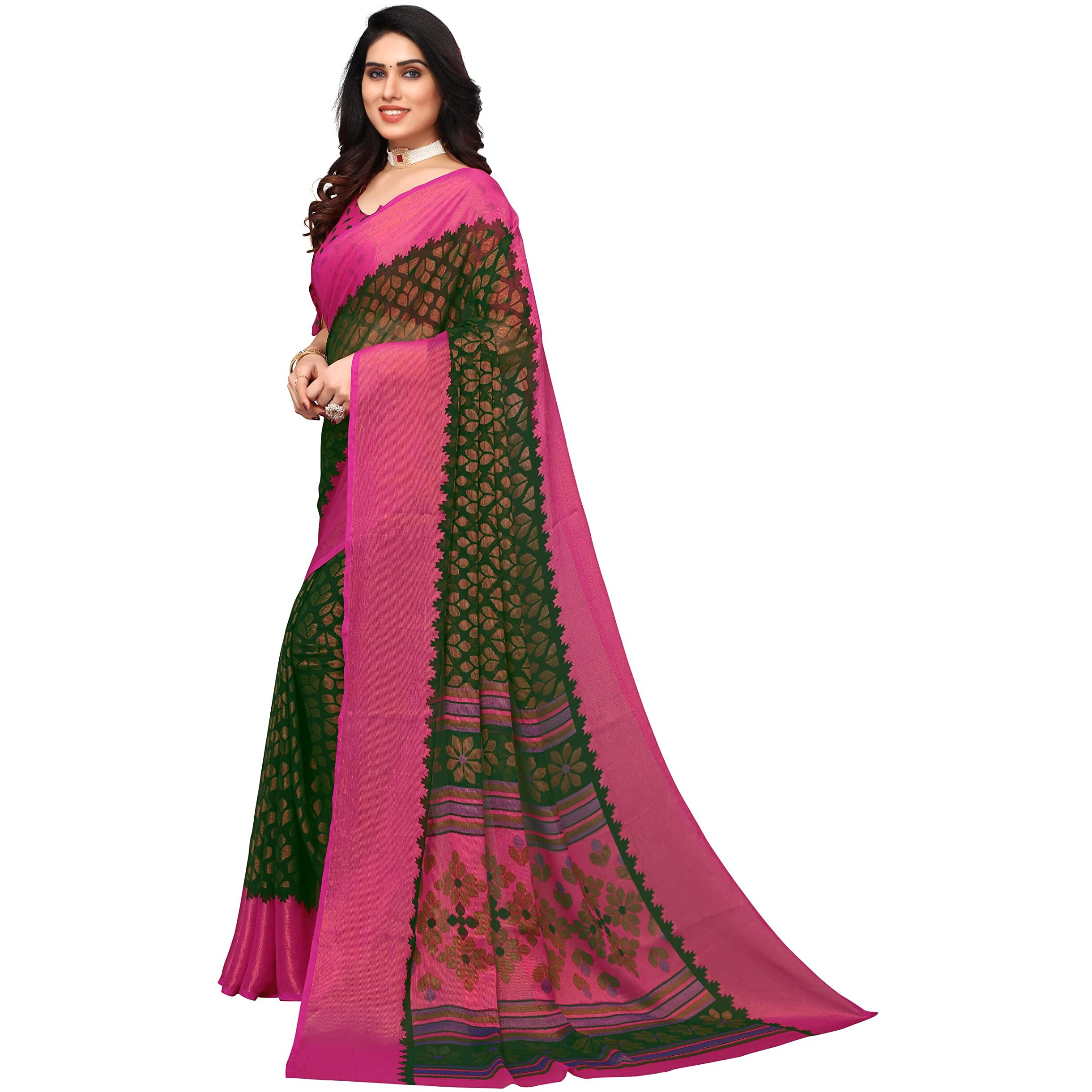 Mubeno PS Brasso Aadi Bottle Green_M Plain Chiffon Brasso sarees for women
