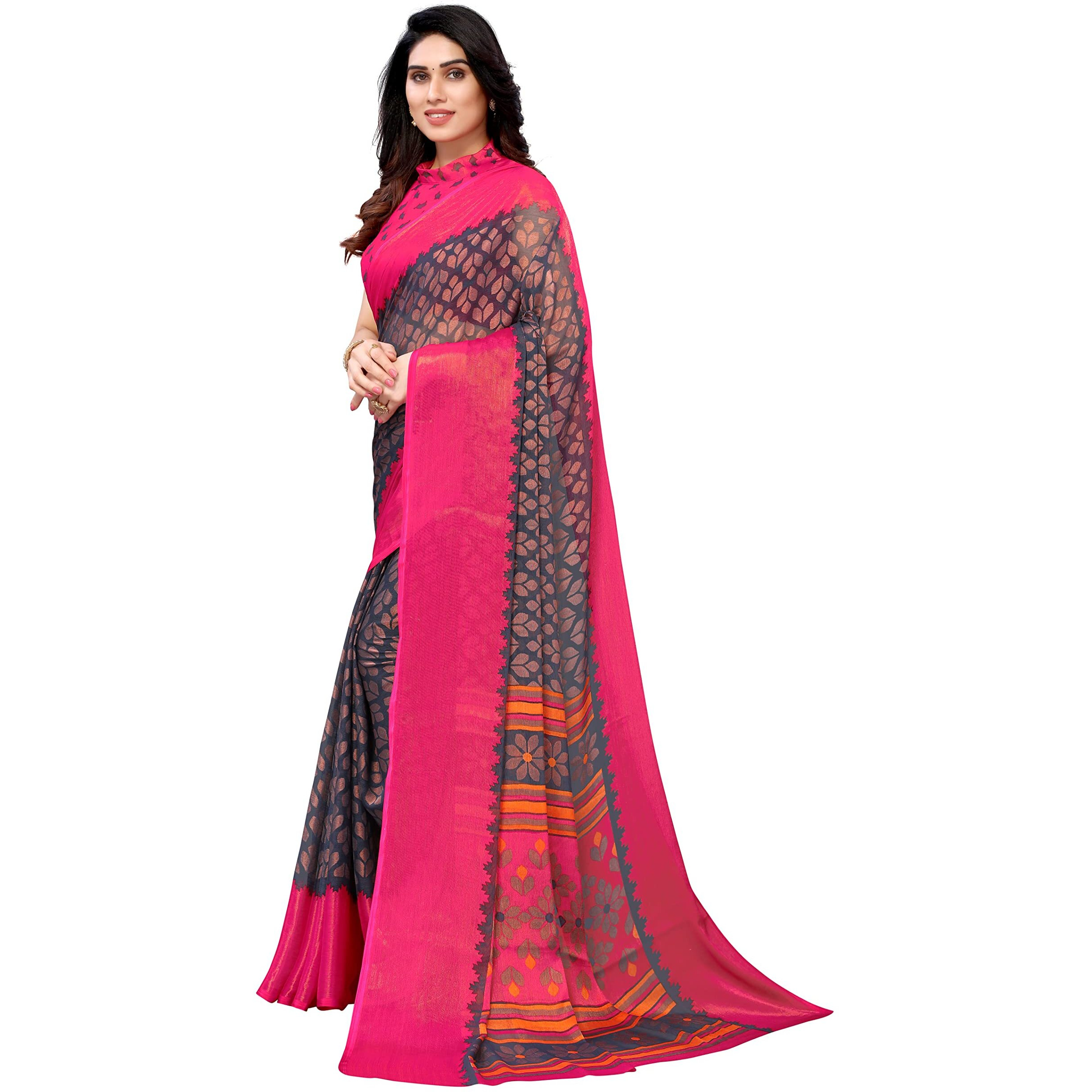 Mubeno PB Brasso Aadi Grey_M Plain Chiffon Brasso sarees for women