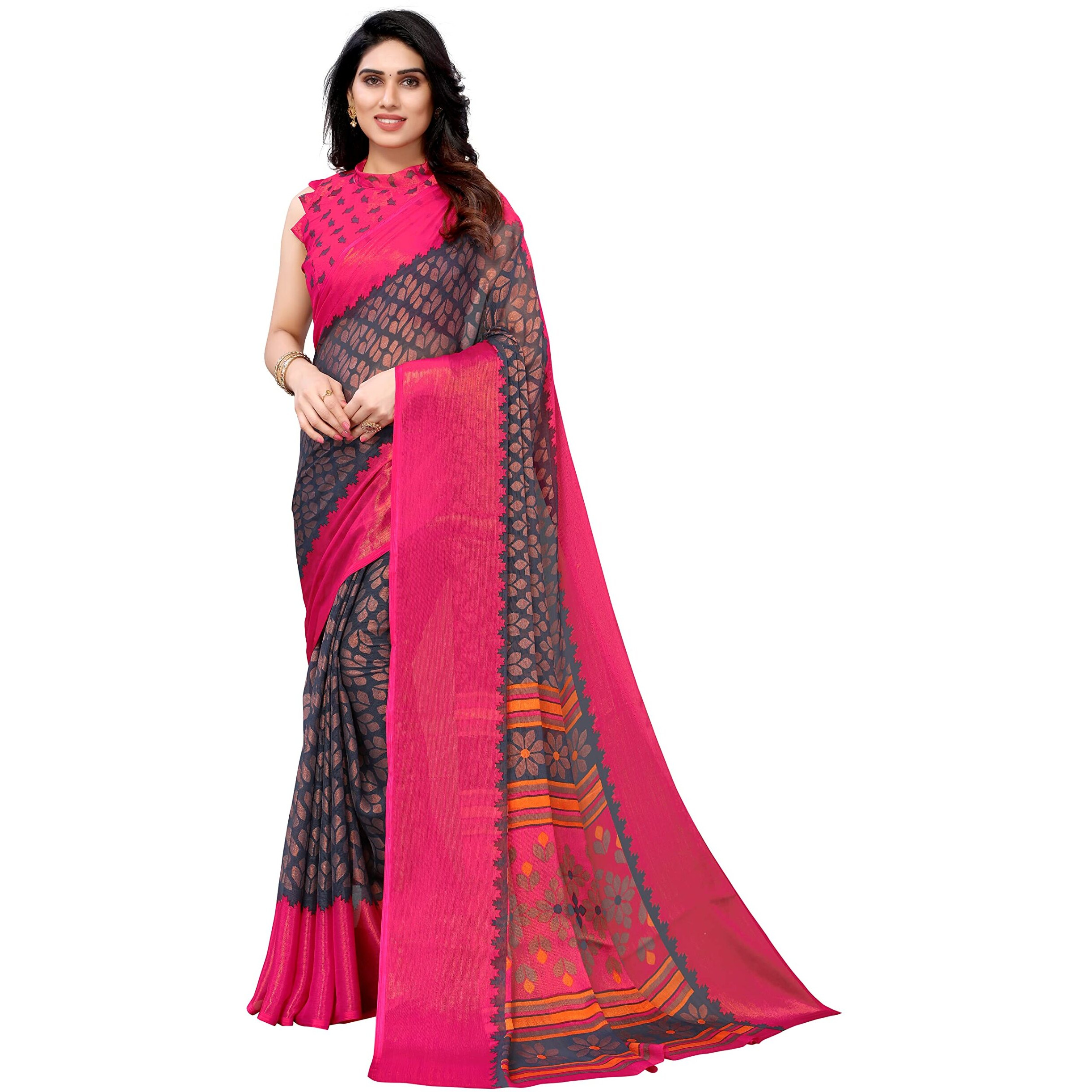 Mubeno PB Brasso Aadi Grey_M Plain Chiffon Brasso sarees for women