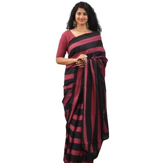 JALTHER Handicrafts Womens Ikat Hand Block Print Jaipuri Cotton Mulmul Saree with Blouse Piece - Black_140