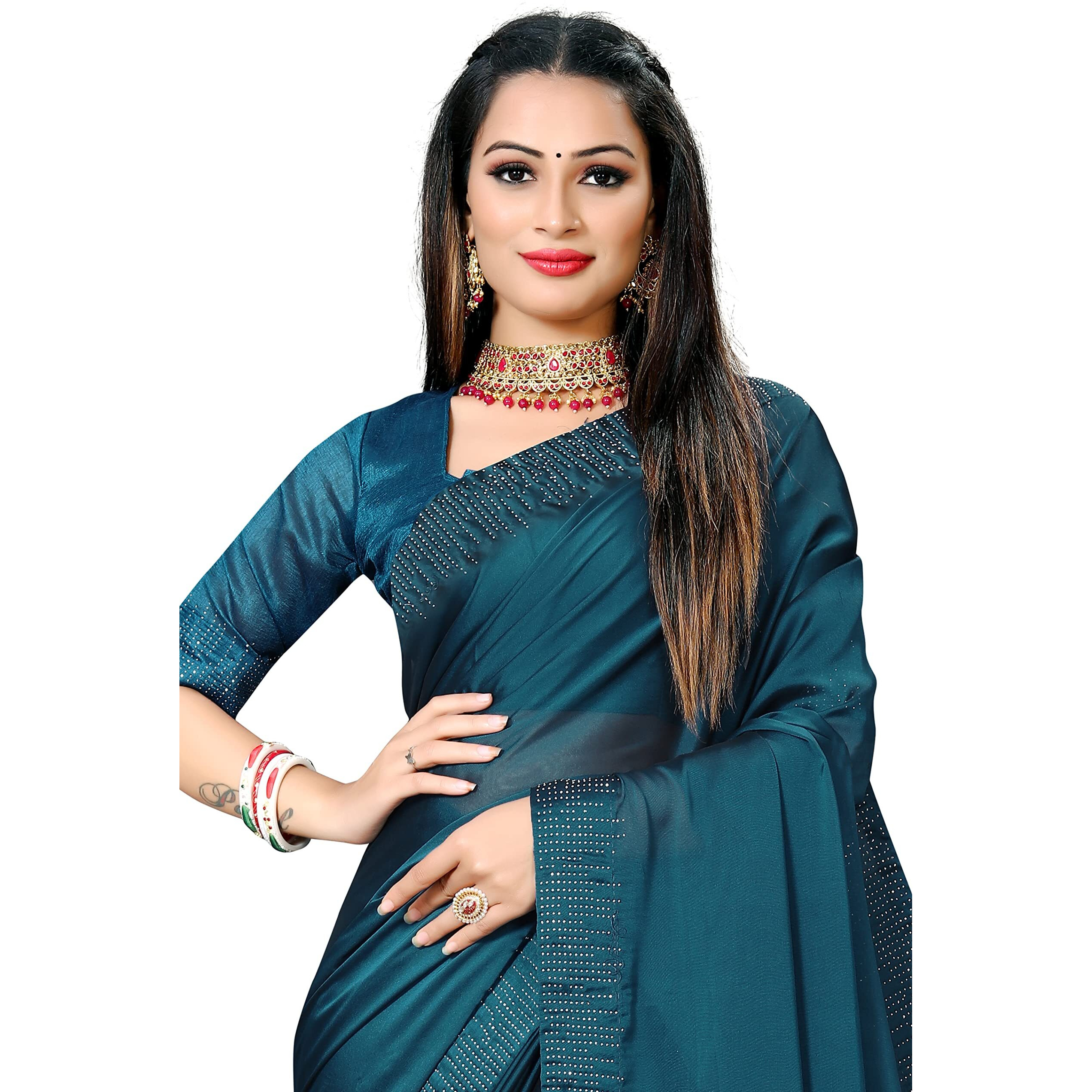 Dream Crushers Womens Woven Raw Silk Saree With Blouse Piece woven border With Bloues Pic