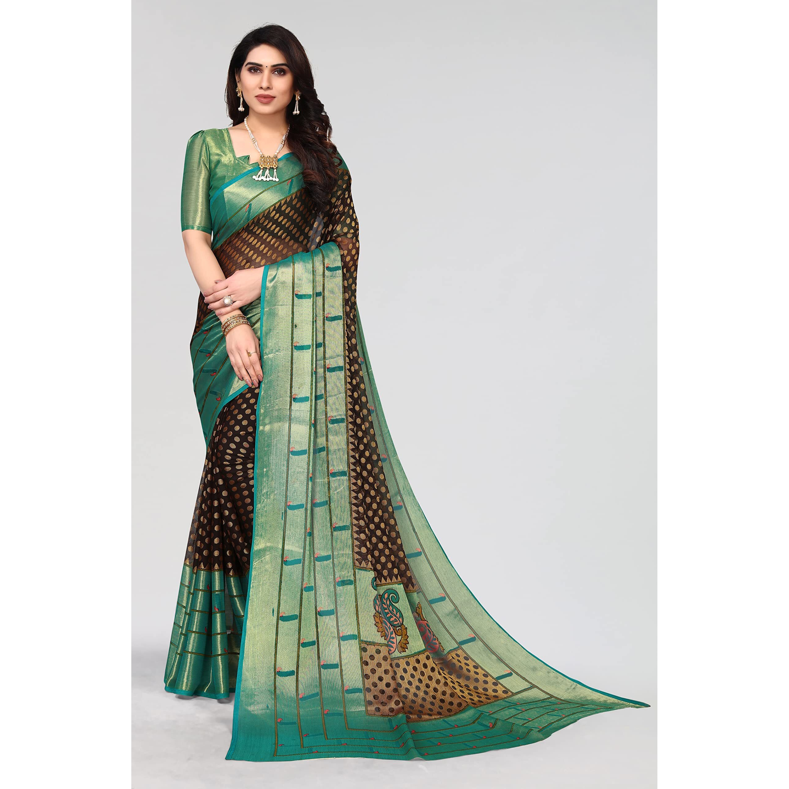 Winza Designer PS Brasso Padma Brown_W Plain Chiffon sarees for women