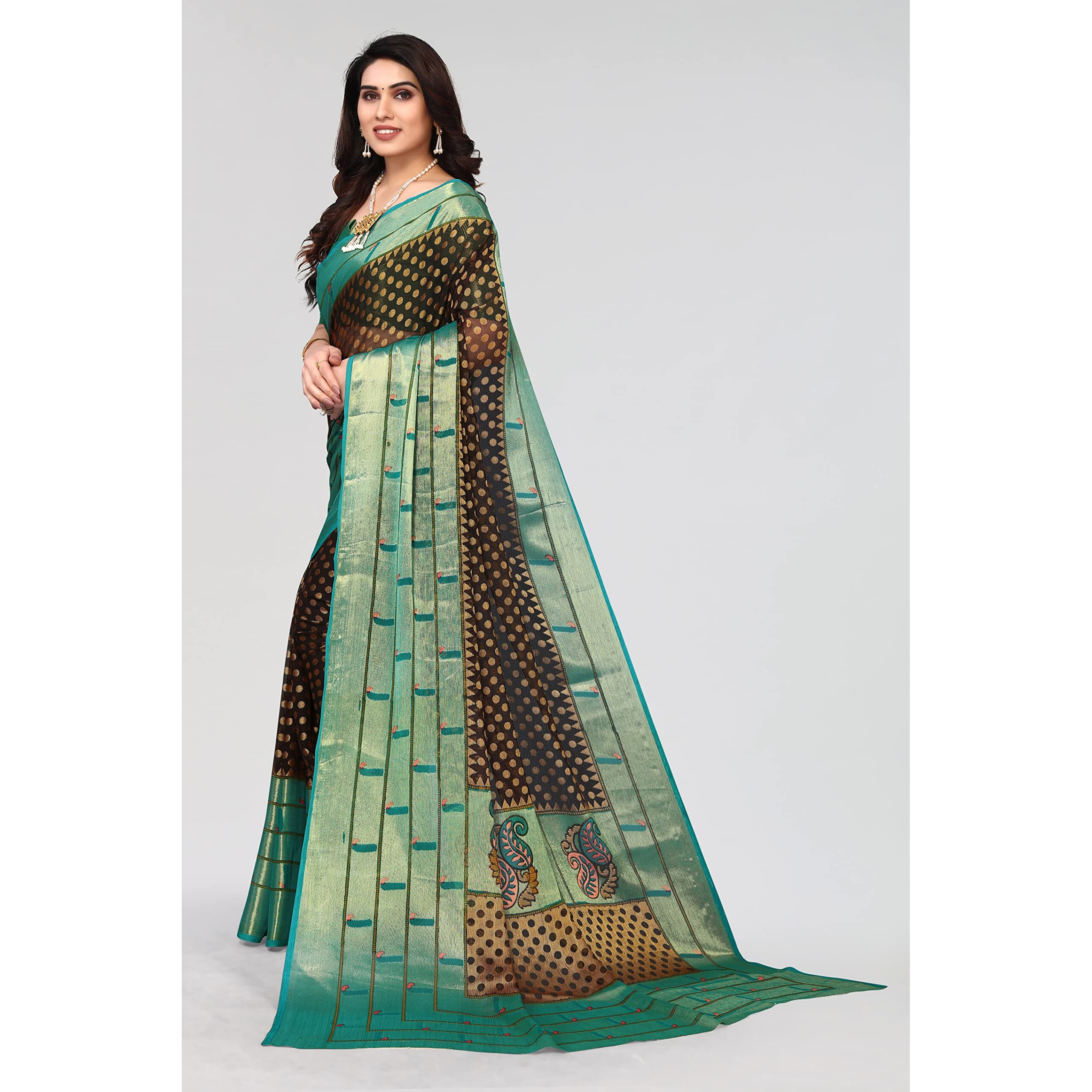 Winza Designer PS Brasso Padma Brown_W Plain Chiffon sarees for women