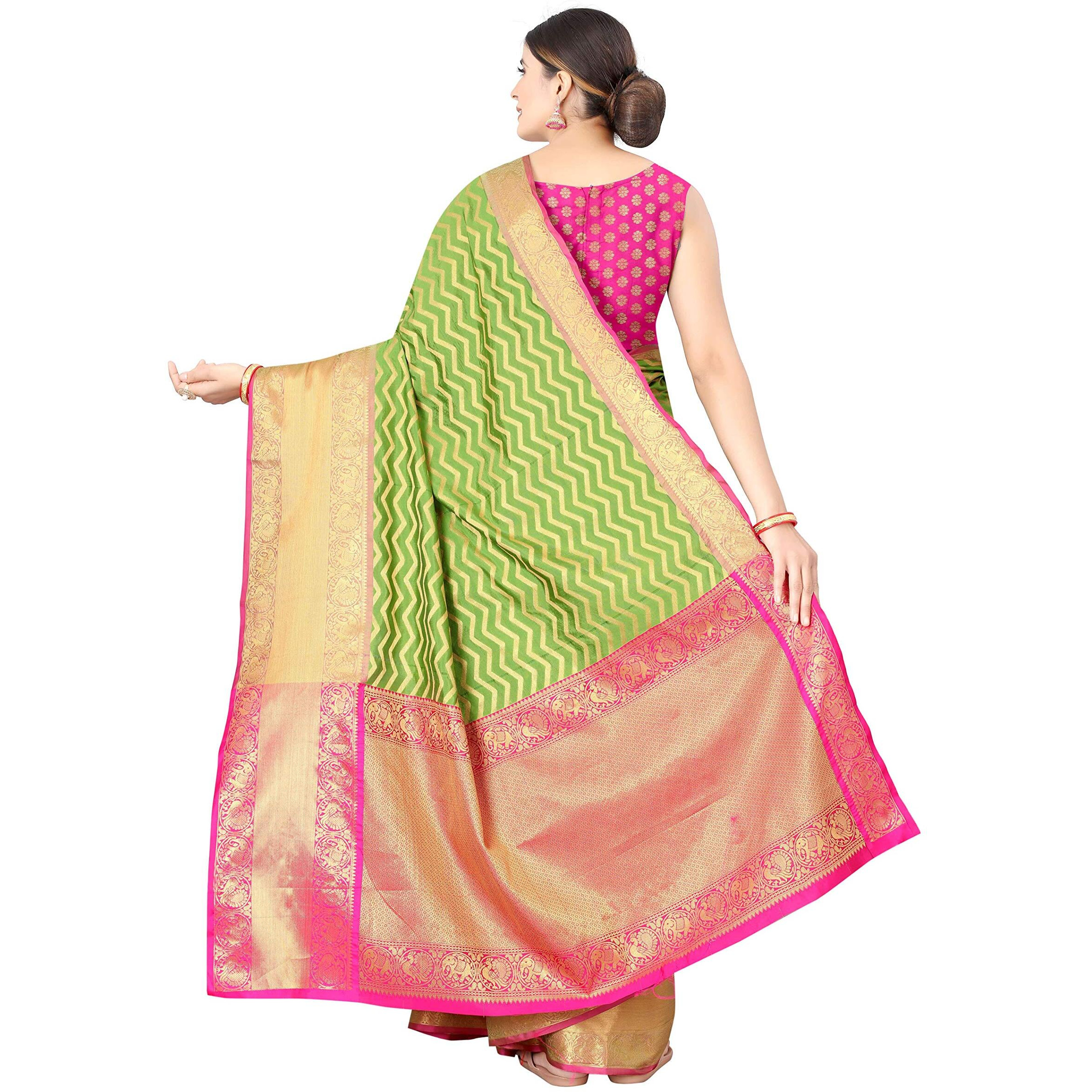 Enthone Womens Banarasi Silk Saree With Unstitched Blouse Piece(Light Green)